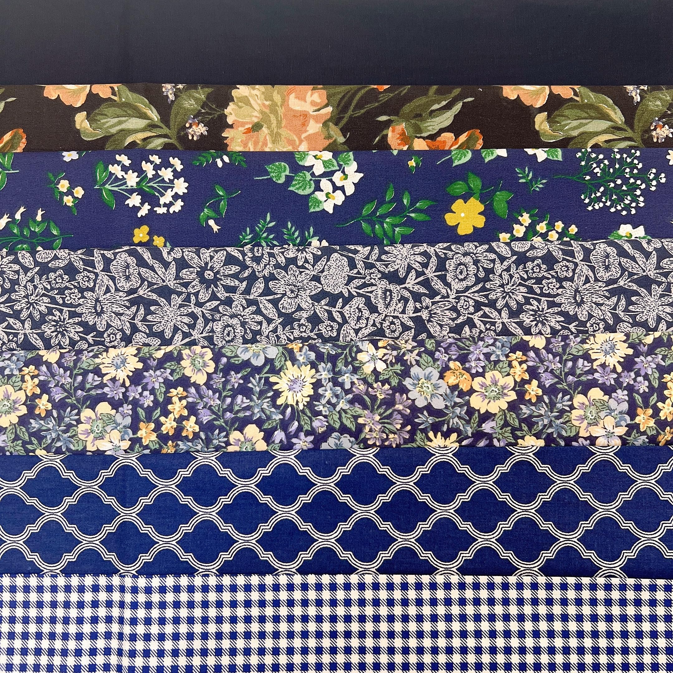 Cotton Fabric DIY Making Supplies Quilting Patchwork Fabric Fat Quarter Bundles DIY for Quilting Cotton Patchwork Cushions (Big Navy Flowers, 20" x 20")