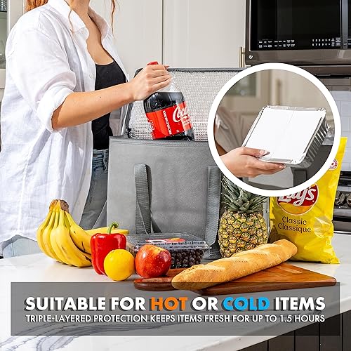 Miniatura 5 de Carrywell Bolsas de comestibles reutilizables aisladas, catering y bolsa de entrega para alimentos fríos y calientes, totalizador térmico plegable