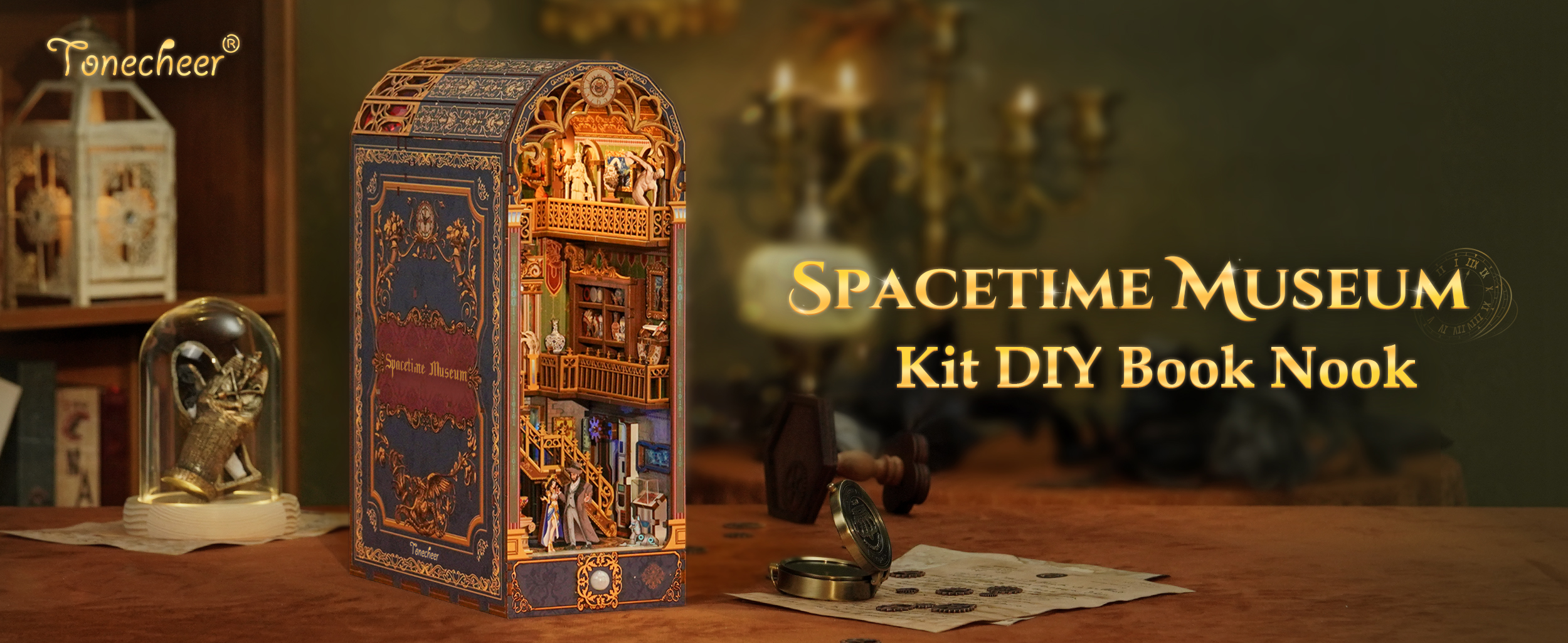 Tonecheer Book Nook Museo Espacio-Tiempo – Kit 3D De Madera Con Luces LED, Piezas Móviles Y Cubierta Antipolvo