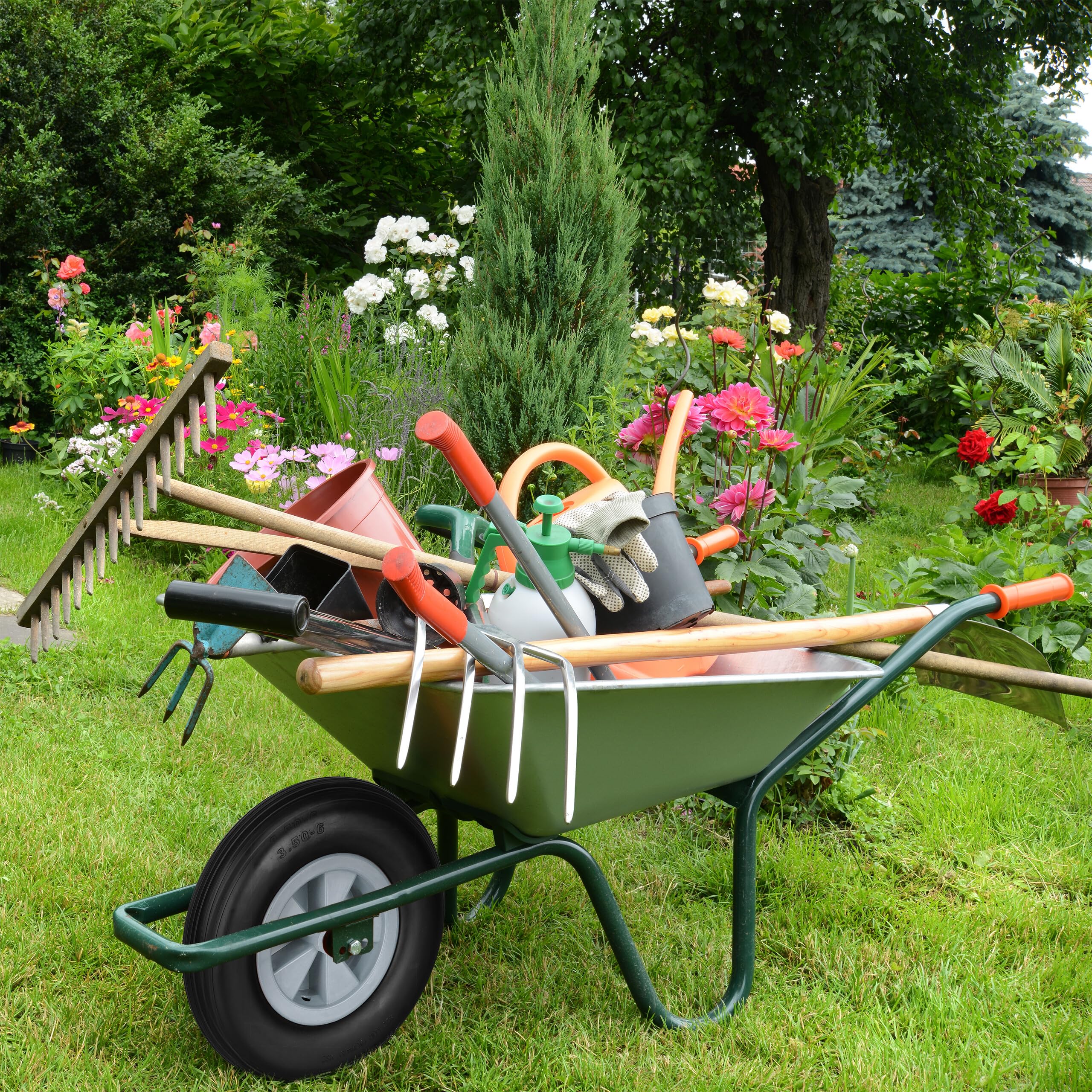 Relaxdays Schubkarrenrad 3.50-6, Vollgummi, Kunststofffelge, Ersatzrad Schubkarre, pannensicher, 100 kg, schwarz/grau