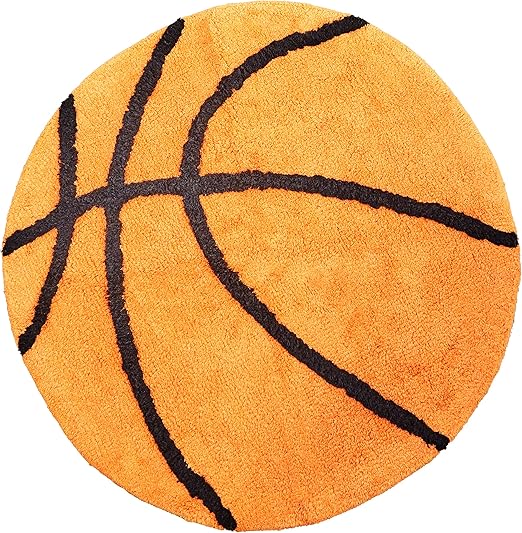 Hand Tufted Basketball Bedroom or Bathroom Rug - 25 in Round; 100% Cotton Kids Bathroom Mat; Decorative Kids Area Rug