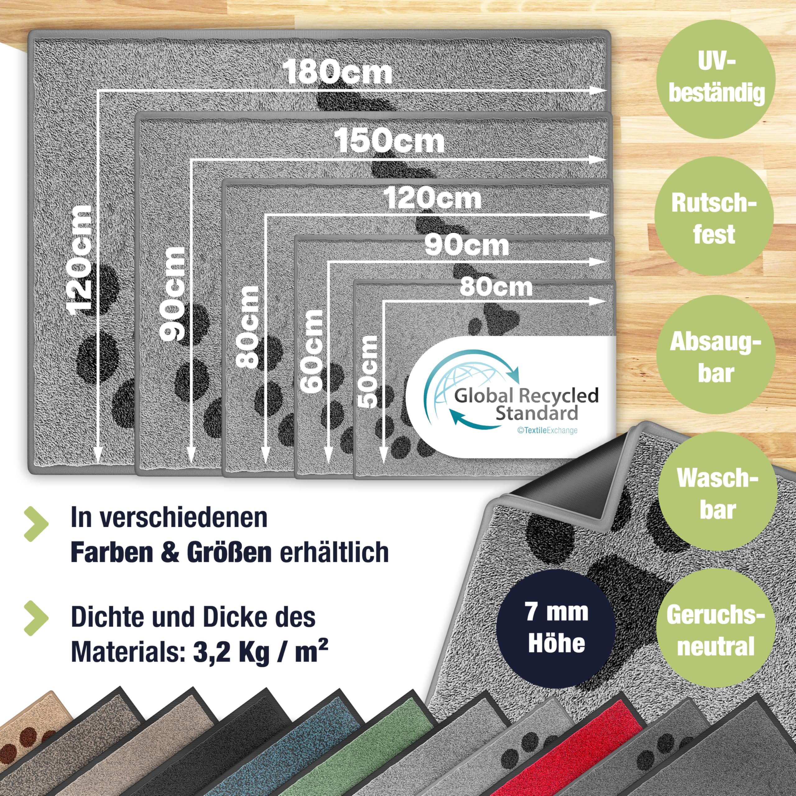 KESSER Schmutzfangmatte Profi Fußmatte in vielen Größen, Türmatte, Teppich, Fußabtreter & Fußabstreifer, rutschfest, wetterfest, maschinenwaschbar, Haustür & Wohnungseingang,Hellgrau Motiv 120x180cm