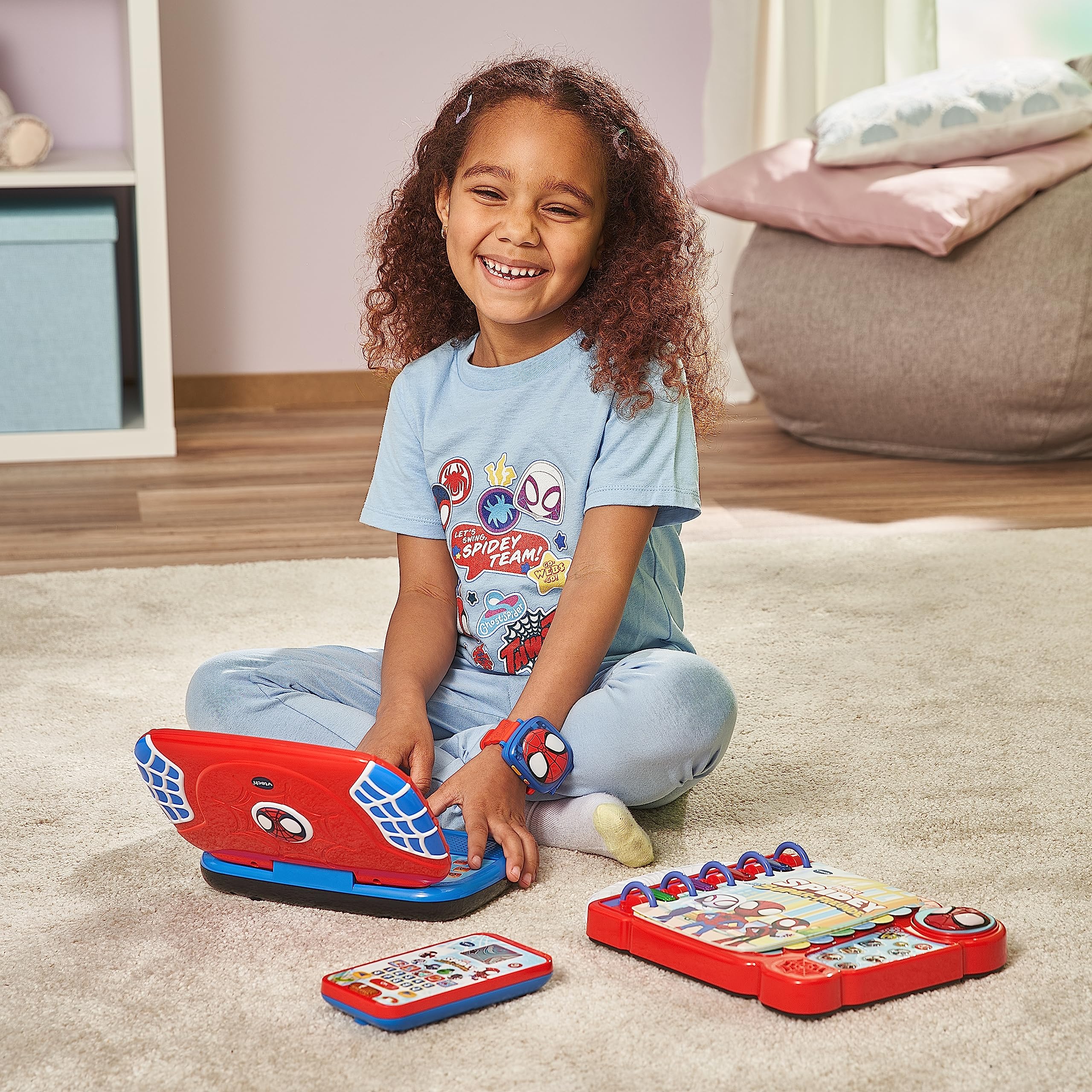 VTech Spidey und seine Super-Freunde – laptop do nauki – komputer edukacyjny z klawiaturą QWERTZ i treścią do liter, dźwięków liter, łatwe dodawanie i odejmowanie itp. – dla dzieci w wieku 3-6 lat