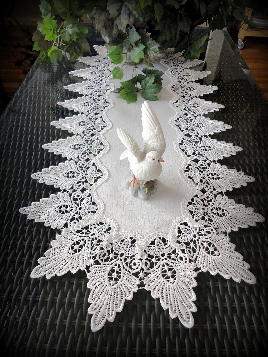 Galleria di Giovanni 54" Creamy White Dresser Scarf Table Runner Formal European Lace Doily