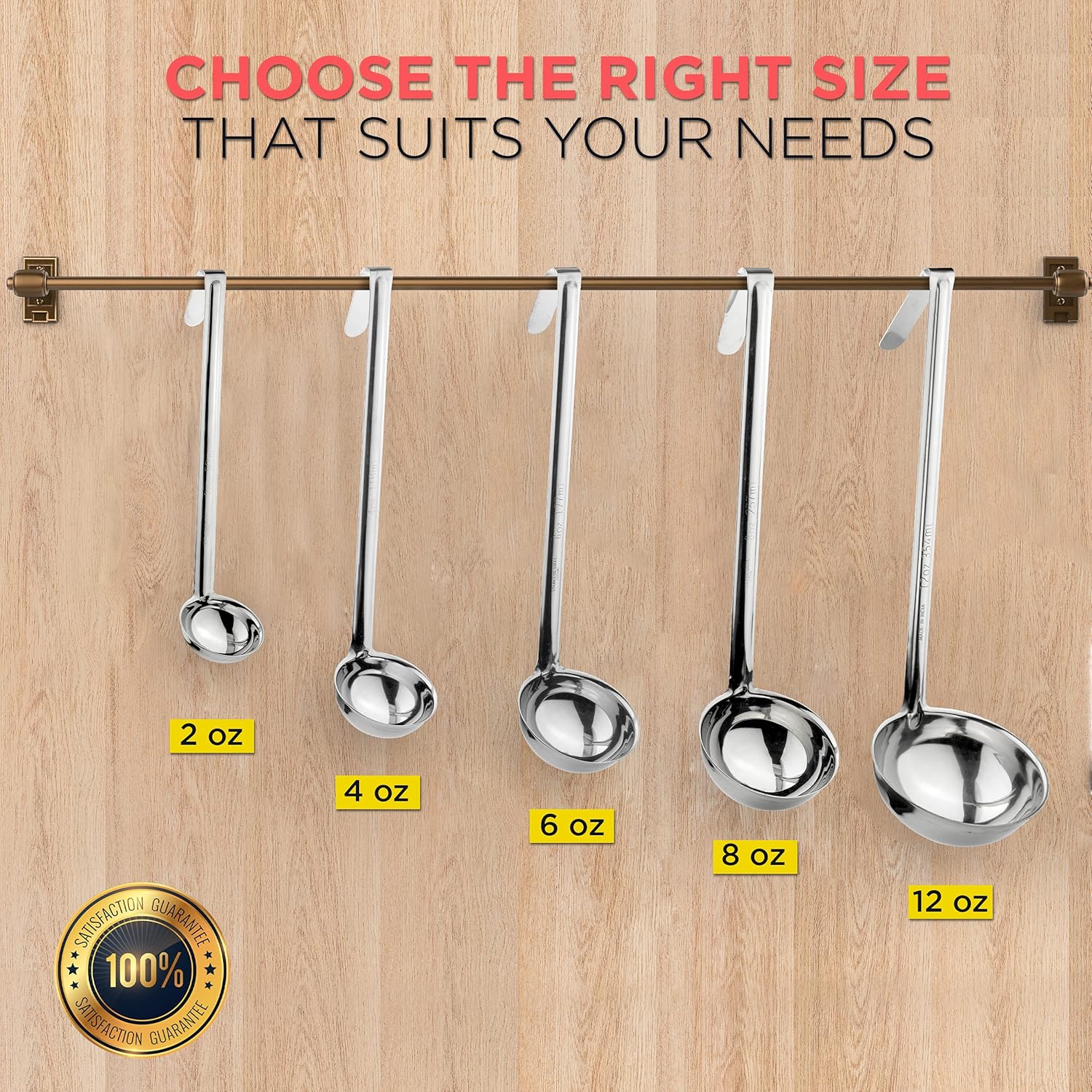 [2 Pack] 2 oz Stainless Steel Soup Ladle - One-Piece Sauce Spatula with Hook Handles, Commercial Grade Serving Spoon, Kitchen Tool for Restaurant or Home Cooking, Mirror Finish, 12” Long: Home & Kitchen