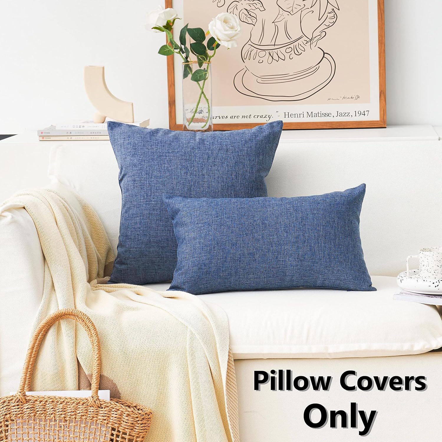 Home Brilliant Set of 2 Linen Euro Shams Large Throw Pillow Covers for Couch Patio Floor, 26 x 26 Inch(66x66 cm), Navy Blue