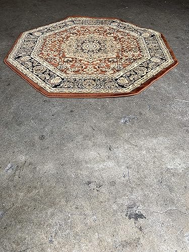 Miniatura 6 de Alfombra tradicional octagonal persa de 500.000 puntos oriental, diseño marrón óxido, verde, negro, beige, 401 (4 pies x 4 pies)