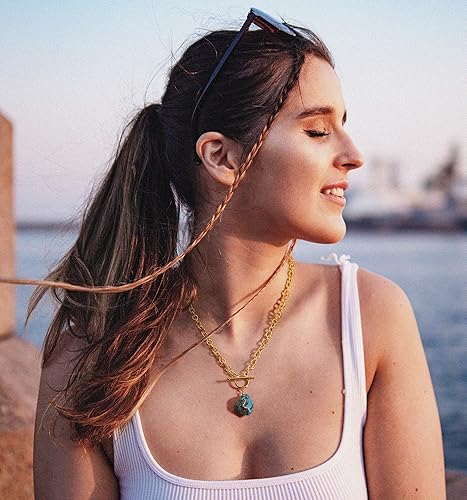 Miniatura 5 de Aobei Pearl Collar chapado en oro de 18 quilates con dije de cruz de corazón, corazón, estrella, león, mal de ojo, amor, medallón, clip de papel