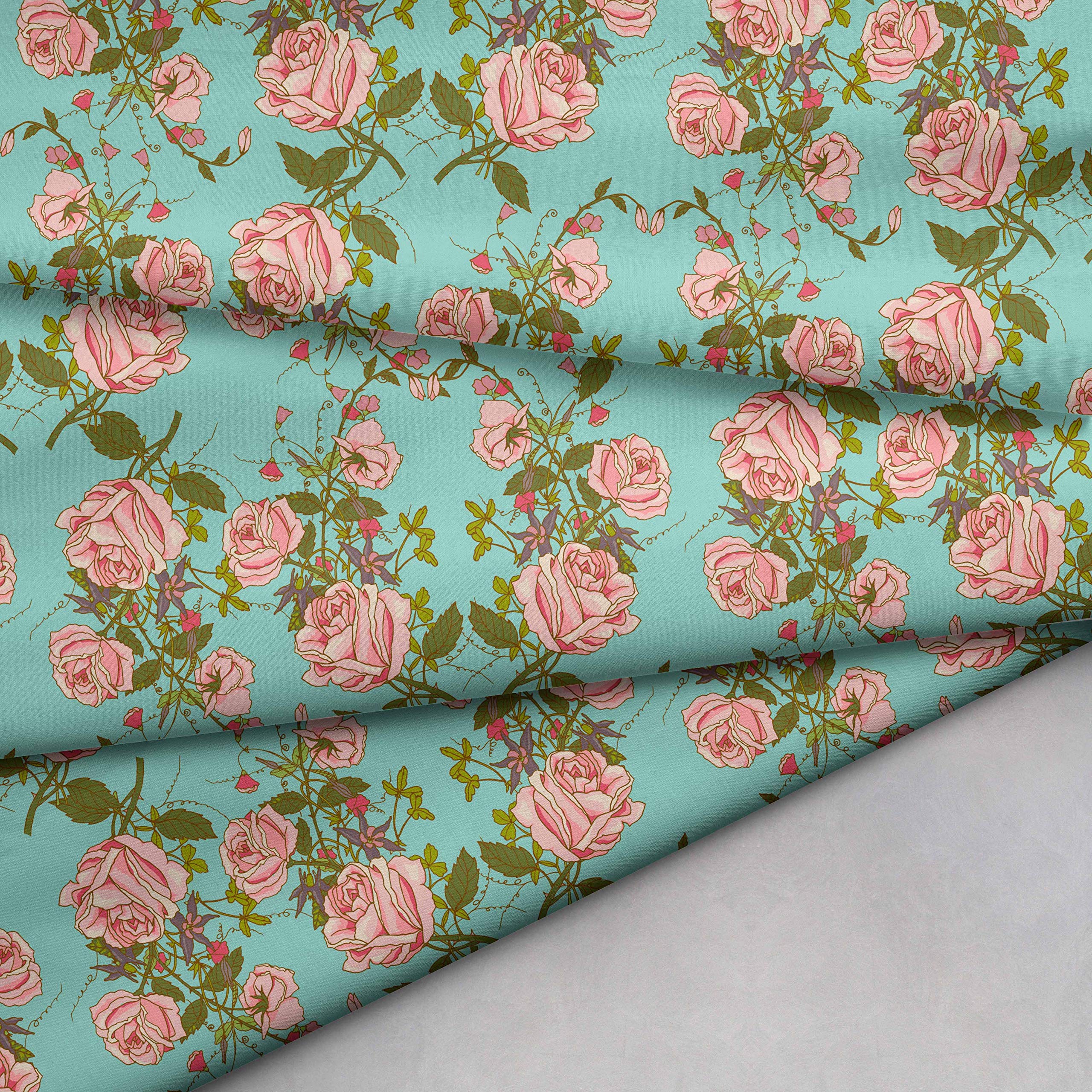 Moonlight Studio Vintage Rose Pattern Digital Printed Unstitched Fabric (Satin) 4 Meters x 54 inches