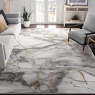 SAFAVIEH Craft Collection Area Rug - 6'7" x 9', Grey & Gold, Modern Abstract Design, Non-Shedding & Easy Care, Ideal for H...