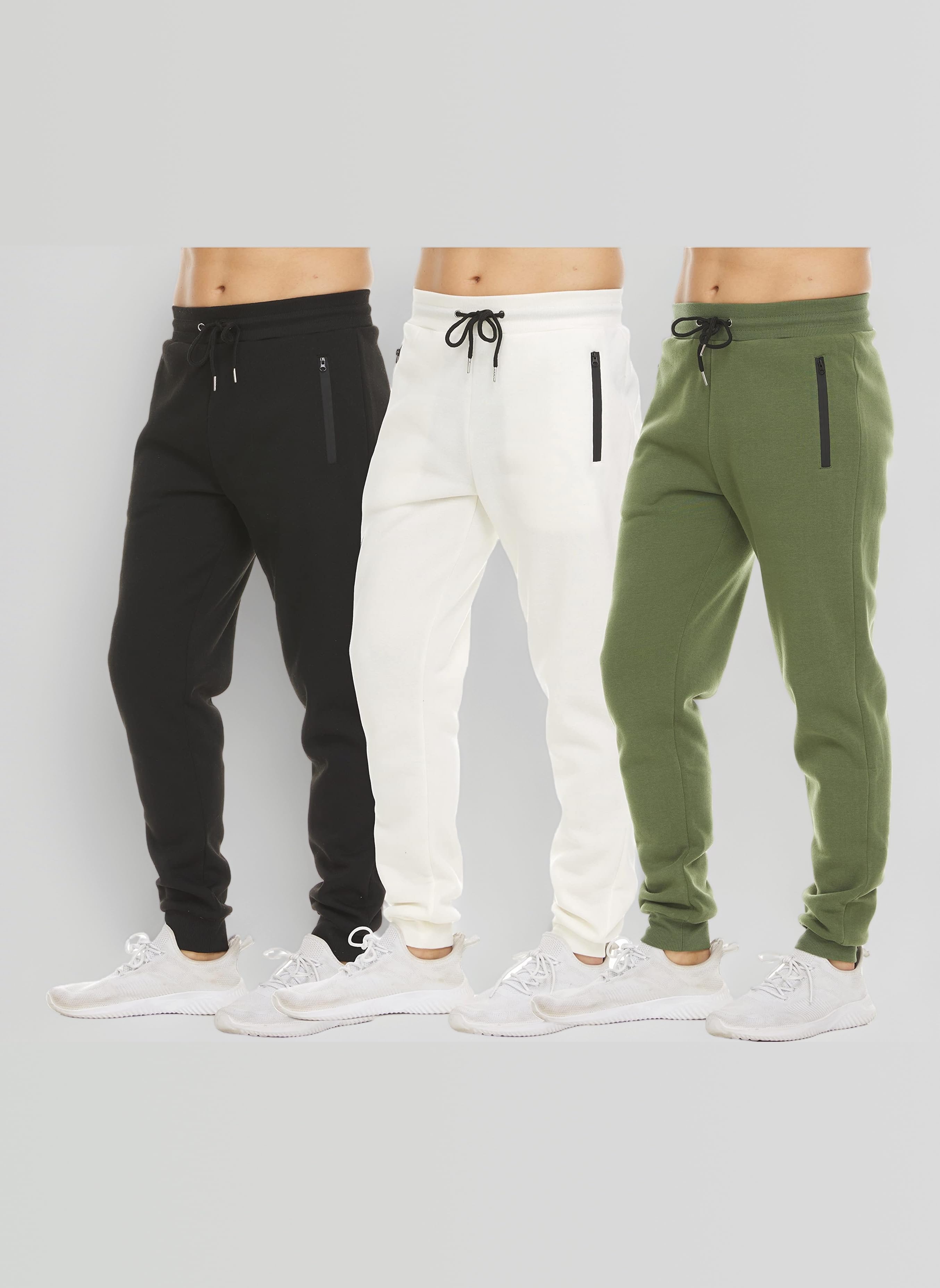 Mens 3 Pack Fleece Active Athletic Workout Jogger Sweatpants for Men with Zipper Pocket and Drawstring Size S-3XL