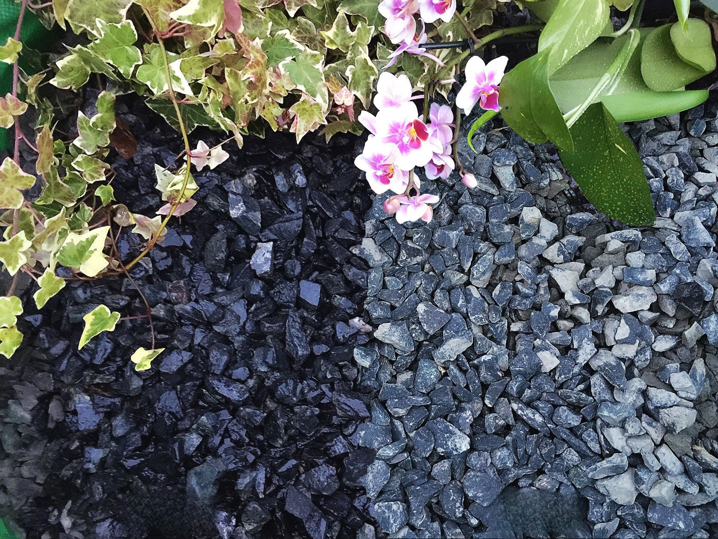Trucioli di ghiaia/pietra ardesia anti-erbaccia per giardino, patio, vialetto, decorazione piante – nero basalto (10 – 20 mm), 10 kg