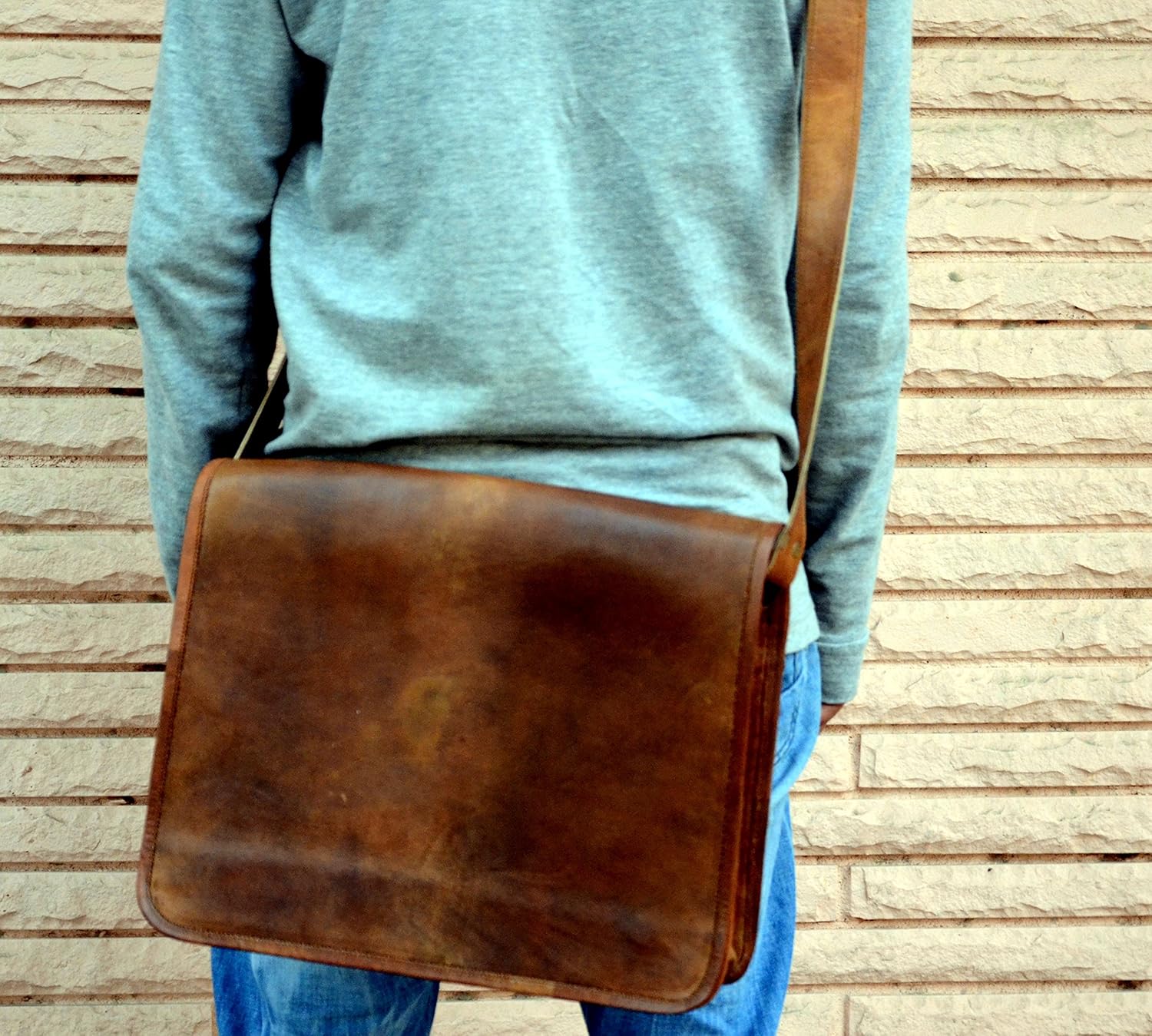 Exclusive Discount 🔥 IndianHandoArt 13 inch Leather Real Messenger bag for Laptop Briefcase Satchel Men and Women (13 inch small)