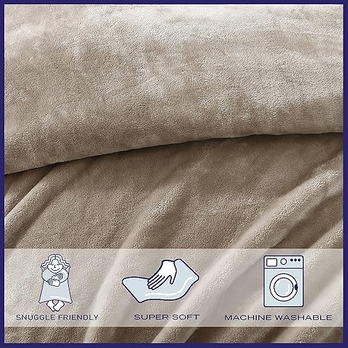 Miniatura 3 de Poppy & Fritz Ropa de cama reversible de vellón de felpa ultrasuave, ligera decoración del hogar para todas las estaciones, tamaño King, beige sólido