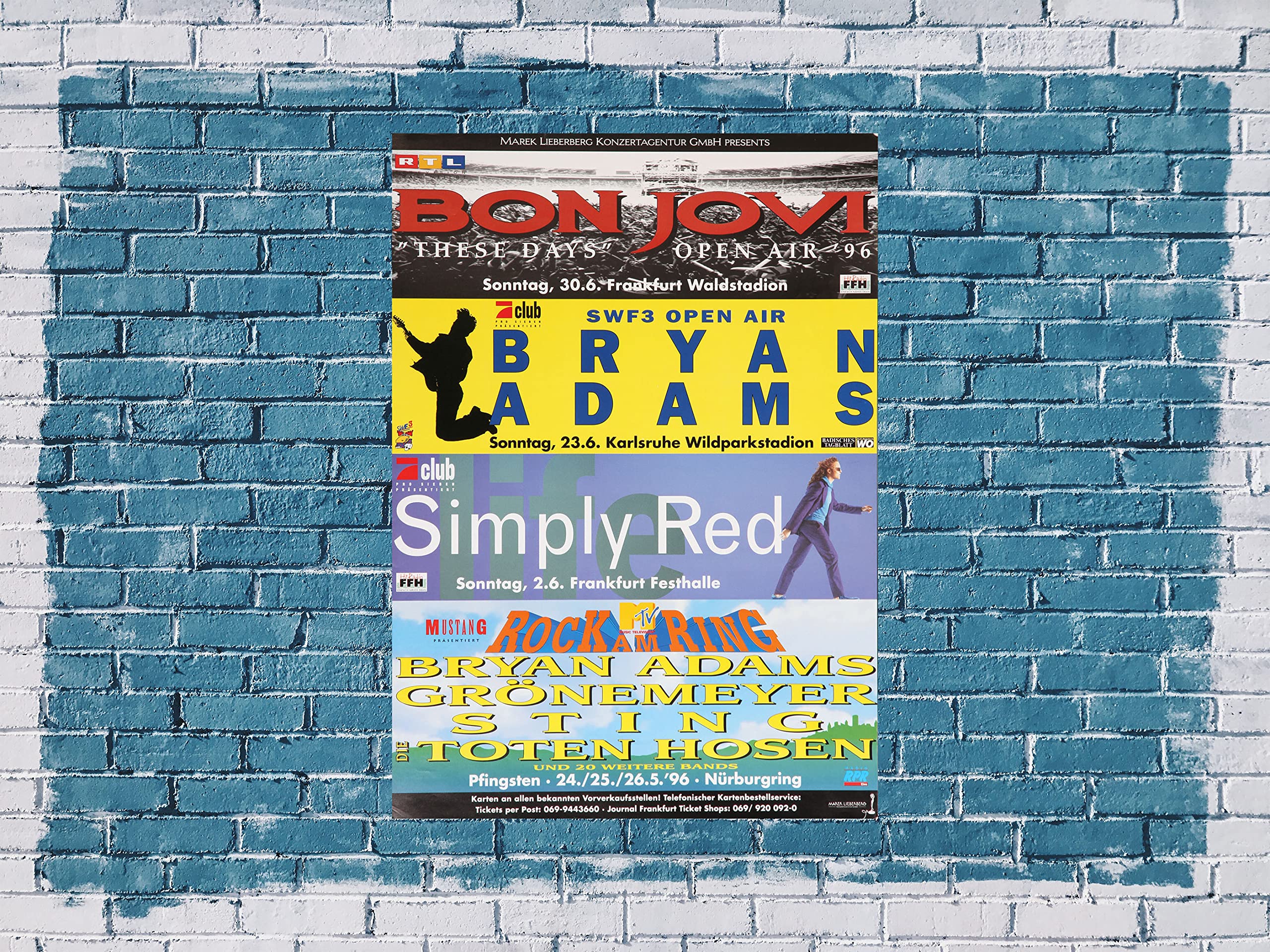 Premium Poster/Plakat | DIN A1 | Wanddeko | Live Konzert Veranstaltung » Konzert - Vorschau 1996 - Bon Jovi, Bryan Adams, Simply Red, RAR 1996, All The Towns 1996 «