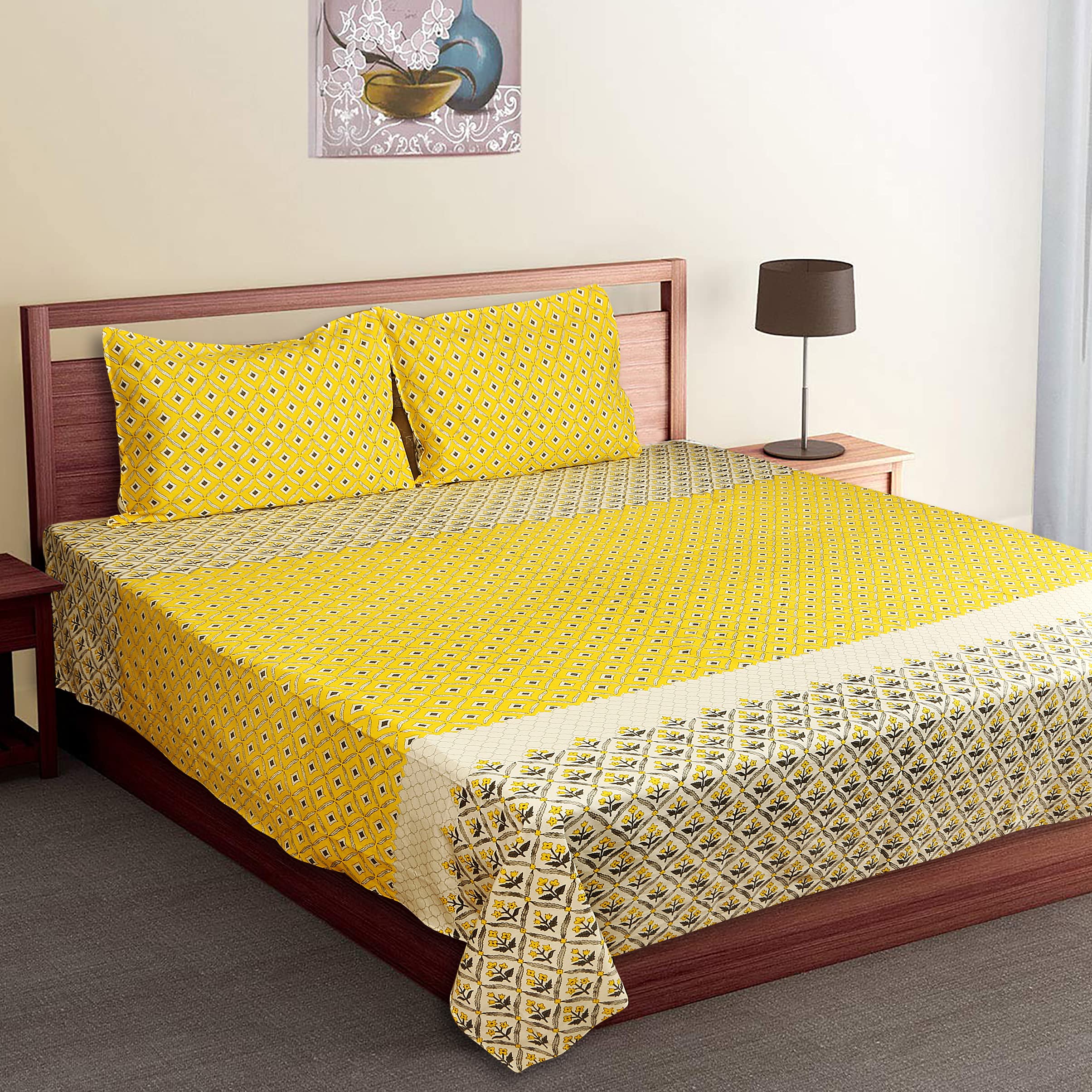 Serene Decor Super King Size Cotton Bedsheet 180 Tc, Royal Collection Jumbo Floral Print (108 X 108 Inch) With 2 Pillow Cover, (275 X 275 Cm) (9 Ft By 9 Ft),Yellow (B09B3S4HQV) Amazon Price History, Amazon Price Tracker