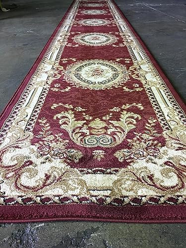 Miniatura 2 de Alfombra tradicional Aubusson larga floral persa de 330.000 puntos, diseño 602 (31 pulgadas x 15 pies 8 pulgadas)