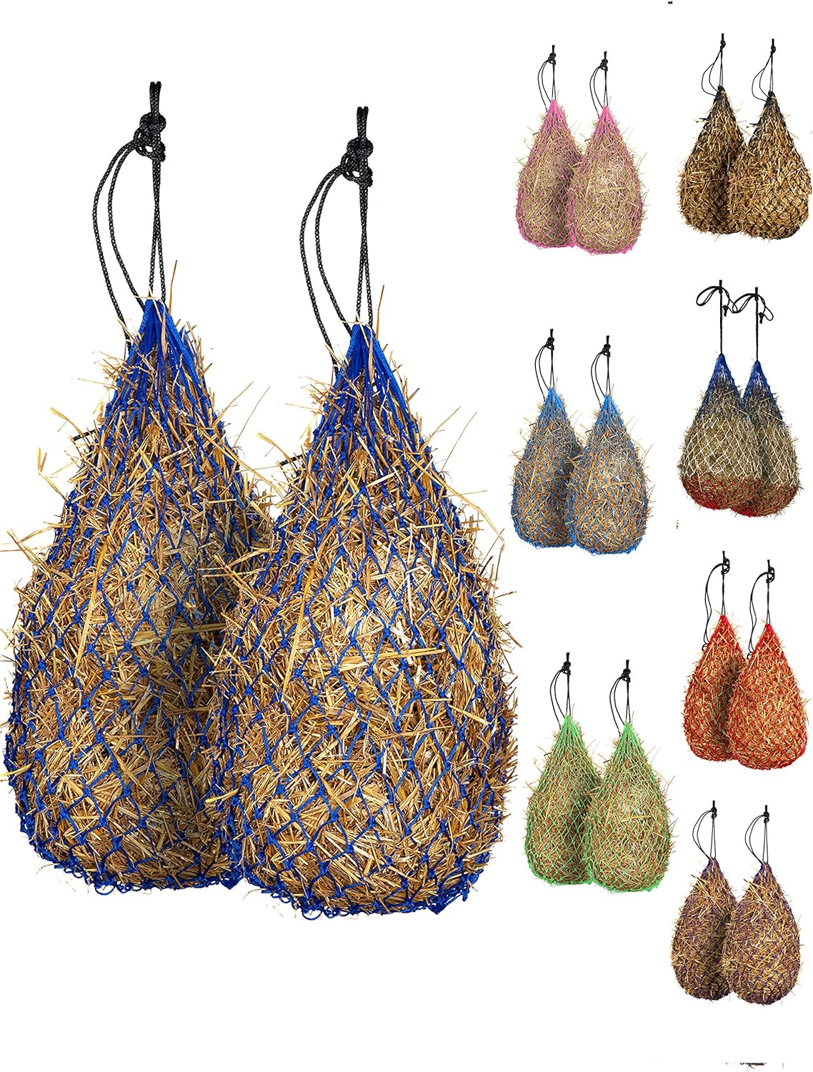Majestic Ally 2 pcs Slow Feed 42” Hay Net for Horses, Strong Small 2×2” Holes, Nylon Rope Hanging, Adjustable Travel Feeder for Trailer and Stall, Simulates Grazing, Reduce Waste