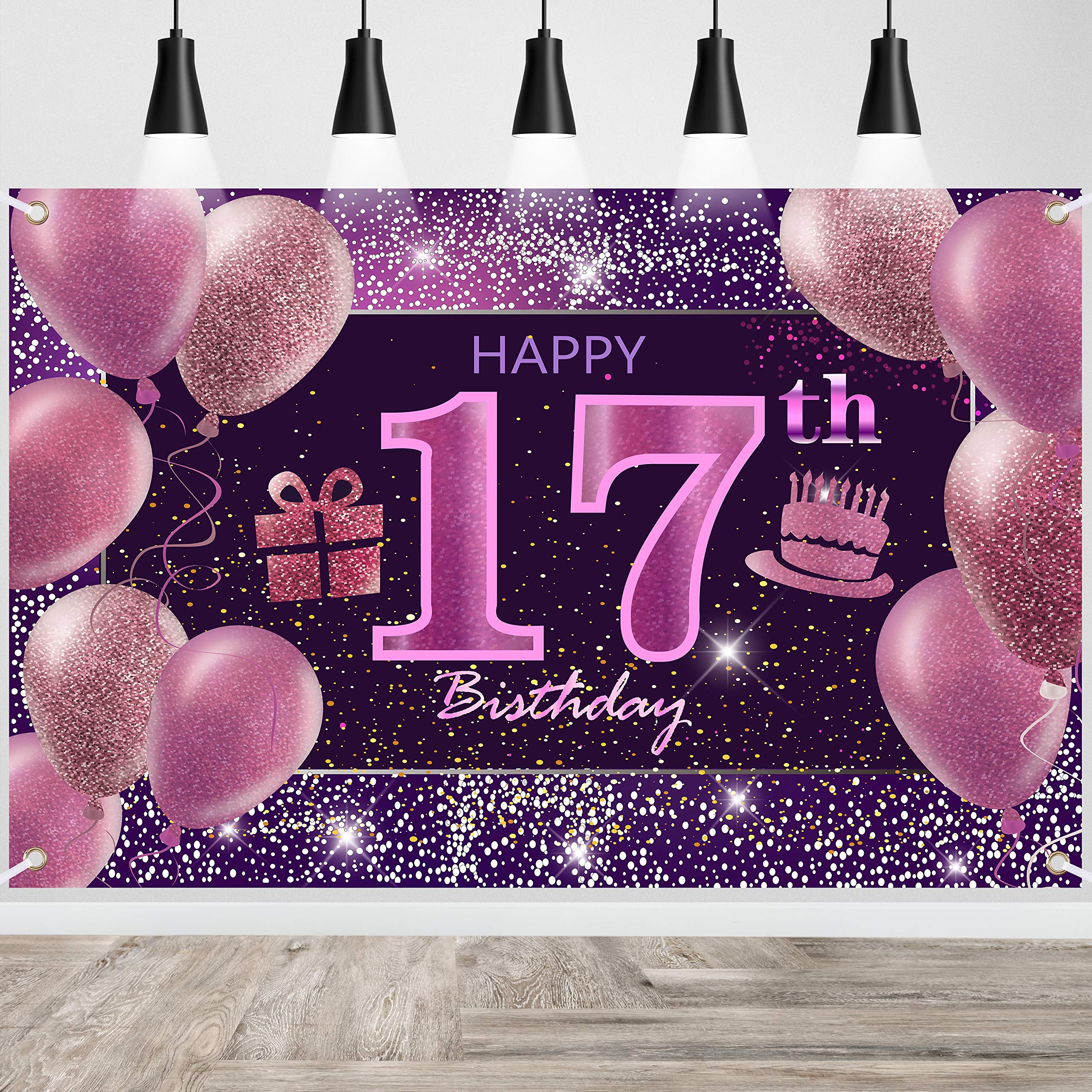 17th Birthday Decorations IMISI Happy Birthday Banner Pink Birthday Backdrop Decorations for a Party