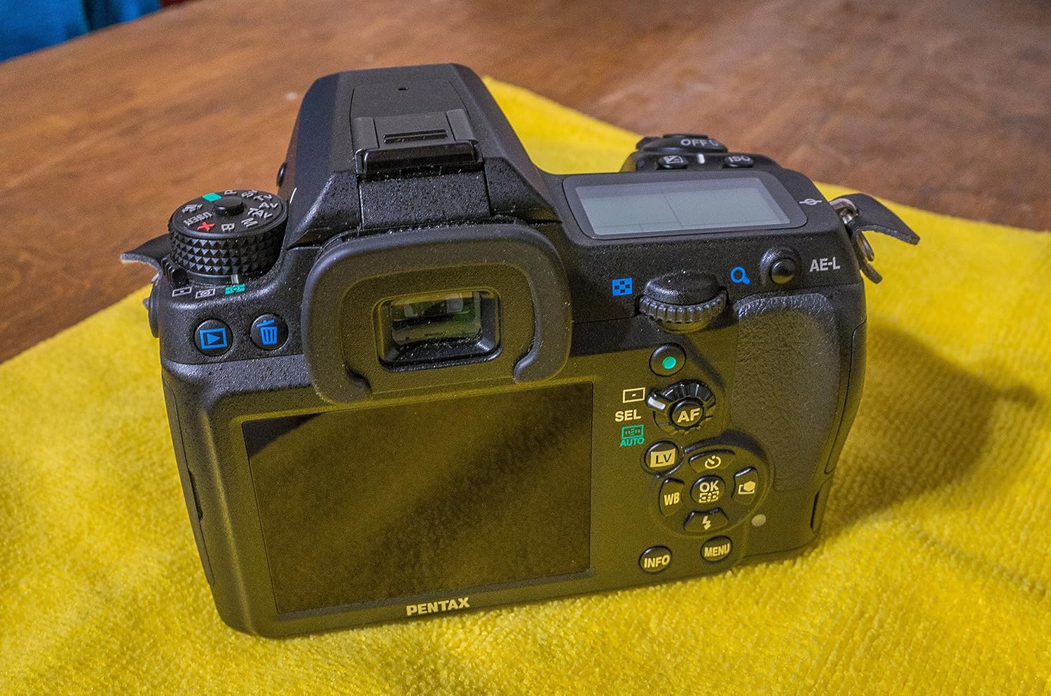 Rear view of Pentax K-5 II camera showing LCD screen and control buttons