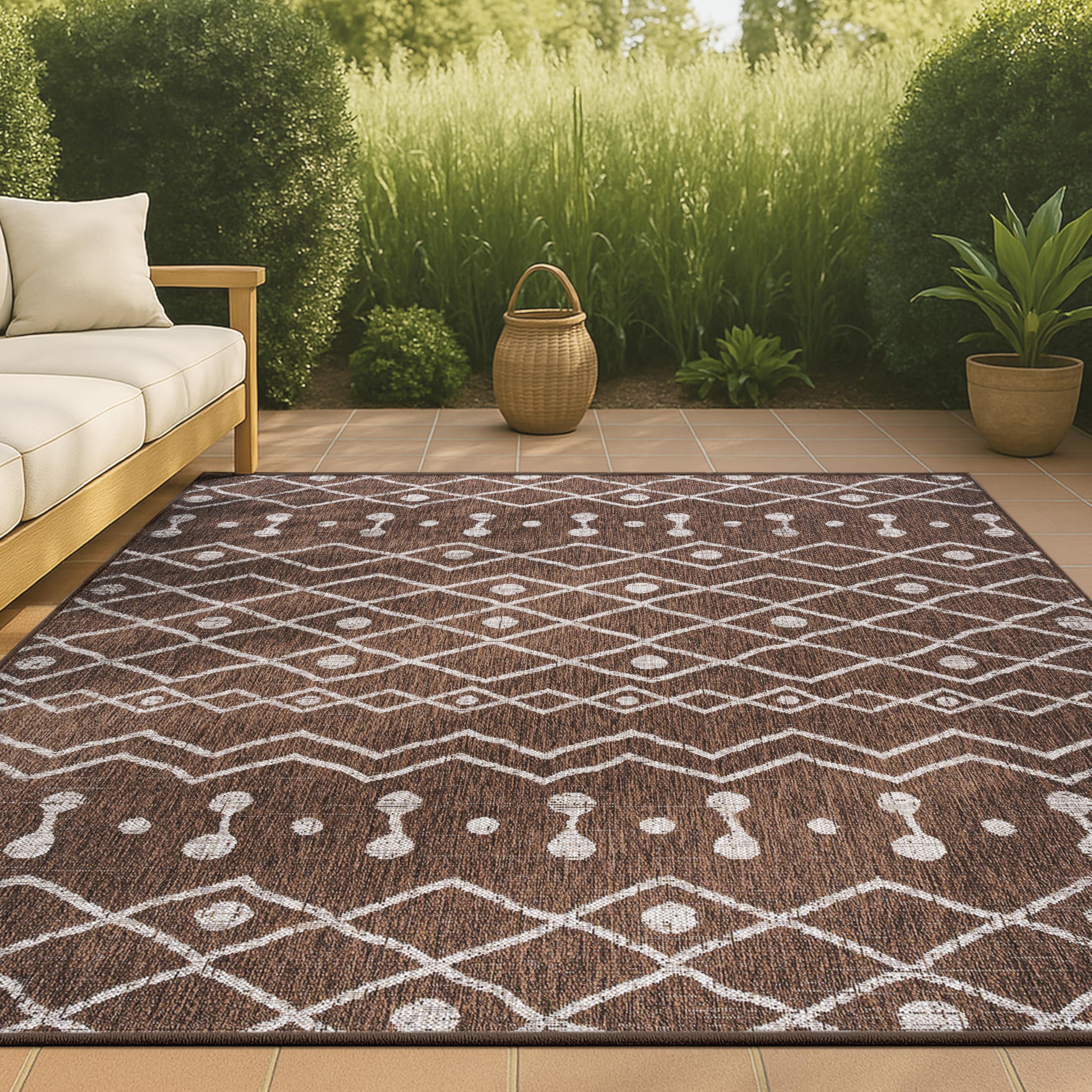 JONATHAN Y Tribal Bohemian Indoor Outdoor Area Rug 3X5 Brown/Beige, Nokat for Backyard, Patio, Porch, Easy-Cleaning, High Traffic, Pet-Friendly,