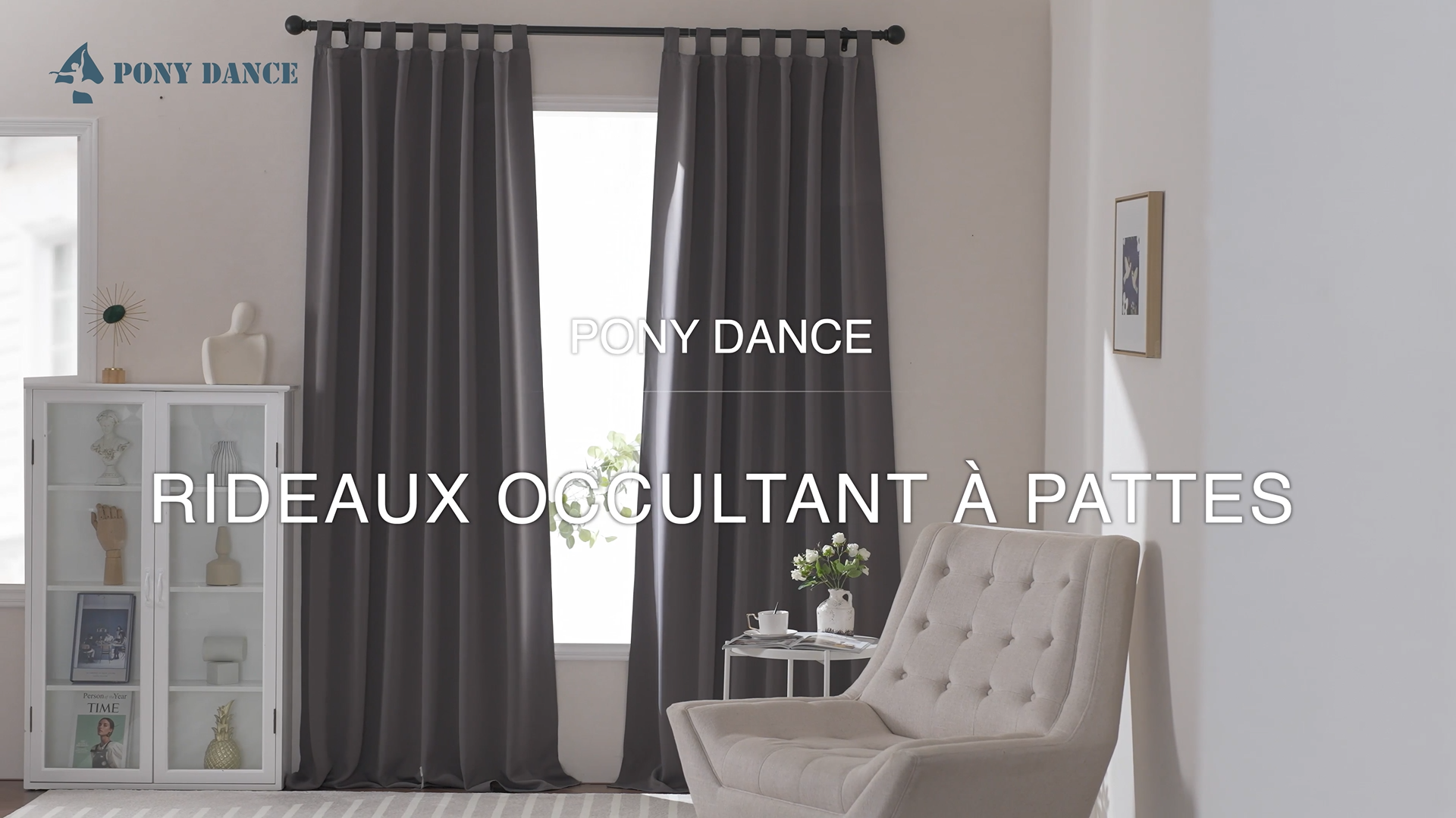 Rideaux Occultants PONY DANCE - Lot De 2, 100% Blackout, Anti-bruit Et Isolation Thermique, 132x240cm, Gris