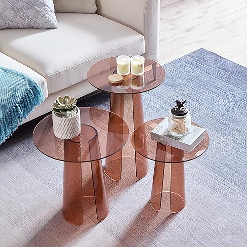 Miniatura 6 de Mesa de centro de acrílico para muebles de tamaño pequeño con forma redonda lateral (chocolate, 15 x 15 x 15 pulgadas de alto)