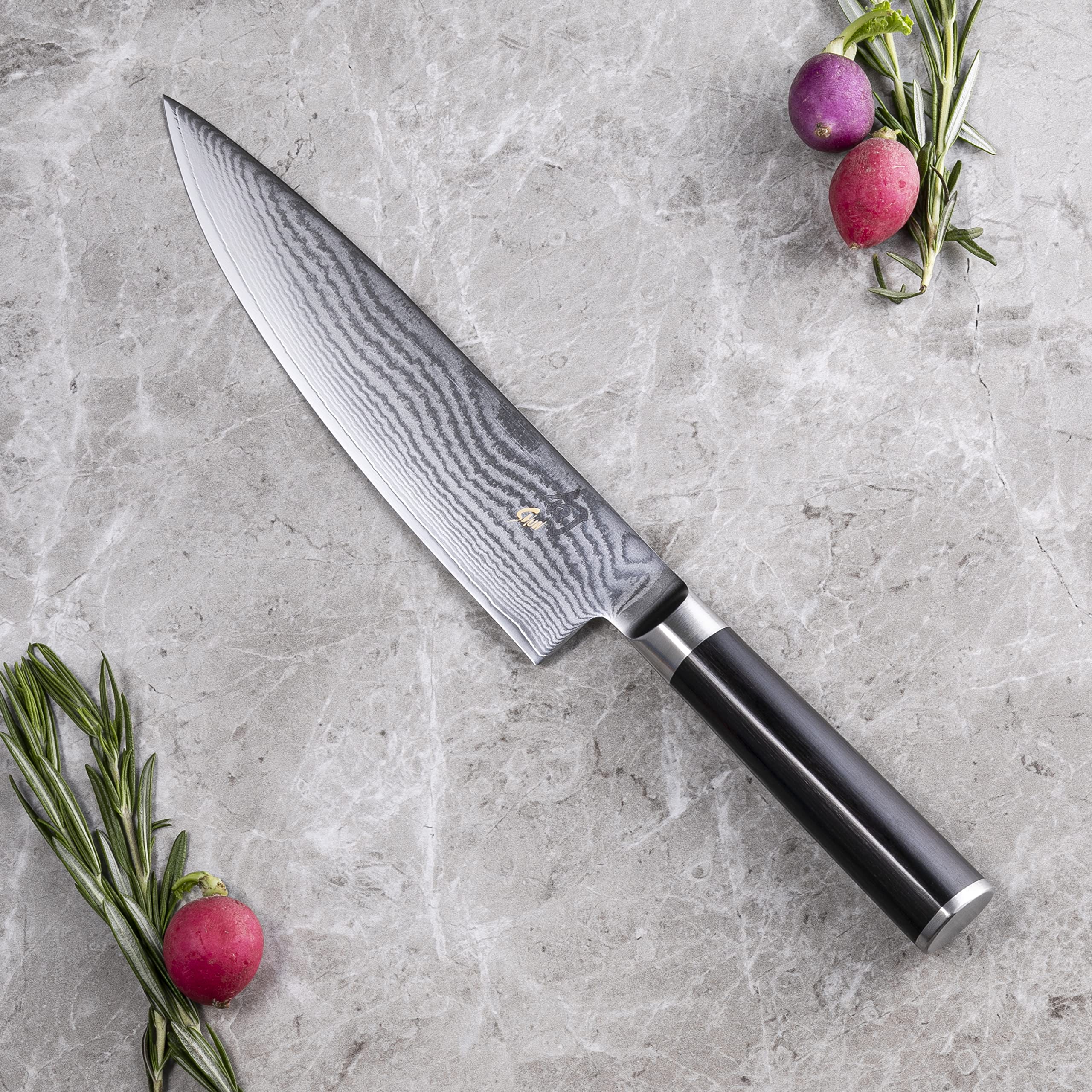KAI Shun Classic coltello da cucina giapponese per mancini lunghezza lama 20 cm - Coltello damasco 32 strati nucleo VG MAX - 61 (±1) HRC - Manico in legno Pakka - Coltello da chef forgiato