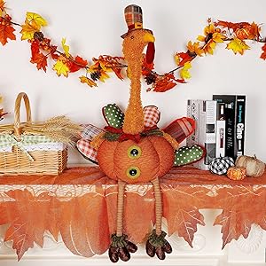 Juegoal Thanksgiving Turkey Decoration, 32 Inch Tabletop Retractable Neck Plush Turkeys Figurine, Table Decorative Male Turkey for Autumn Fall Thanksgiving Harvest Halloween Home Decorations