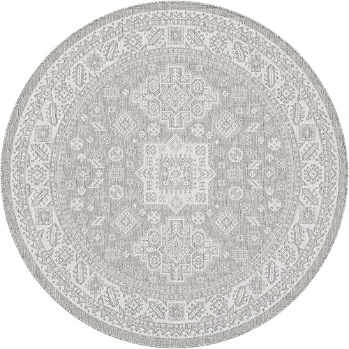 Miniatura 629 de Rugs.com Outdoor Aztec Collection Alfombra – 4 x 6 pies alfombra de tejido plano gris carbón perfecta para salas de estar, grandes comedores, planos