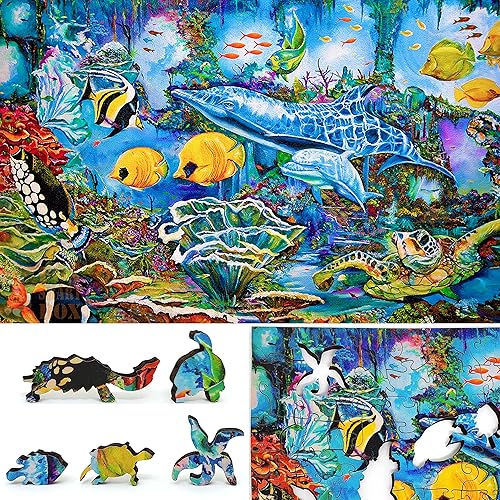 FoxSmartBox - Rompecabezas de madera para adultos, piezas de forma única, fabricado en los Estados Unidos por FoxSmartBox - 165 piezas - Sea World