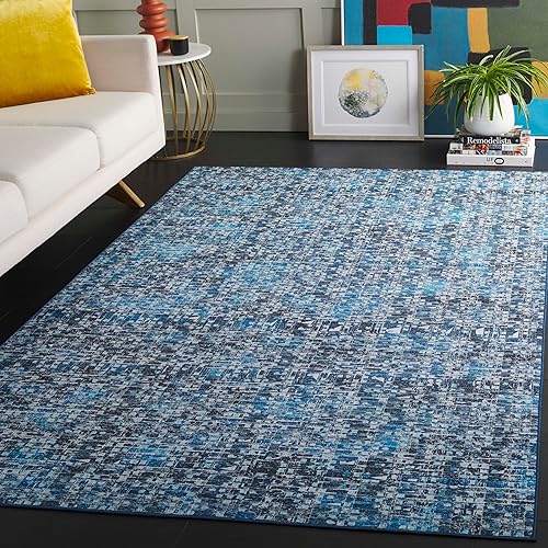 Safavieh Tucson Collection - Alfombra de área de 3 x 5 pies, color azul y gris, diseño moderno, lavable a máquina, ideal para zonas de alto tráfico