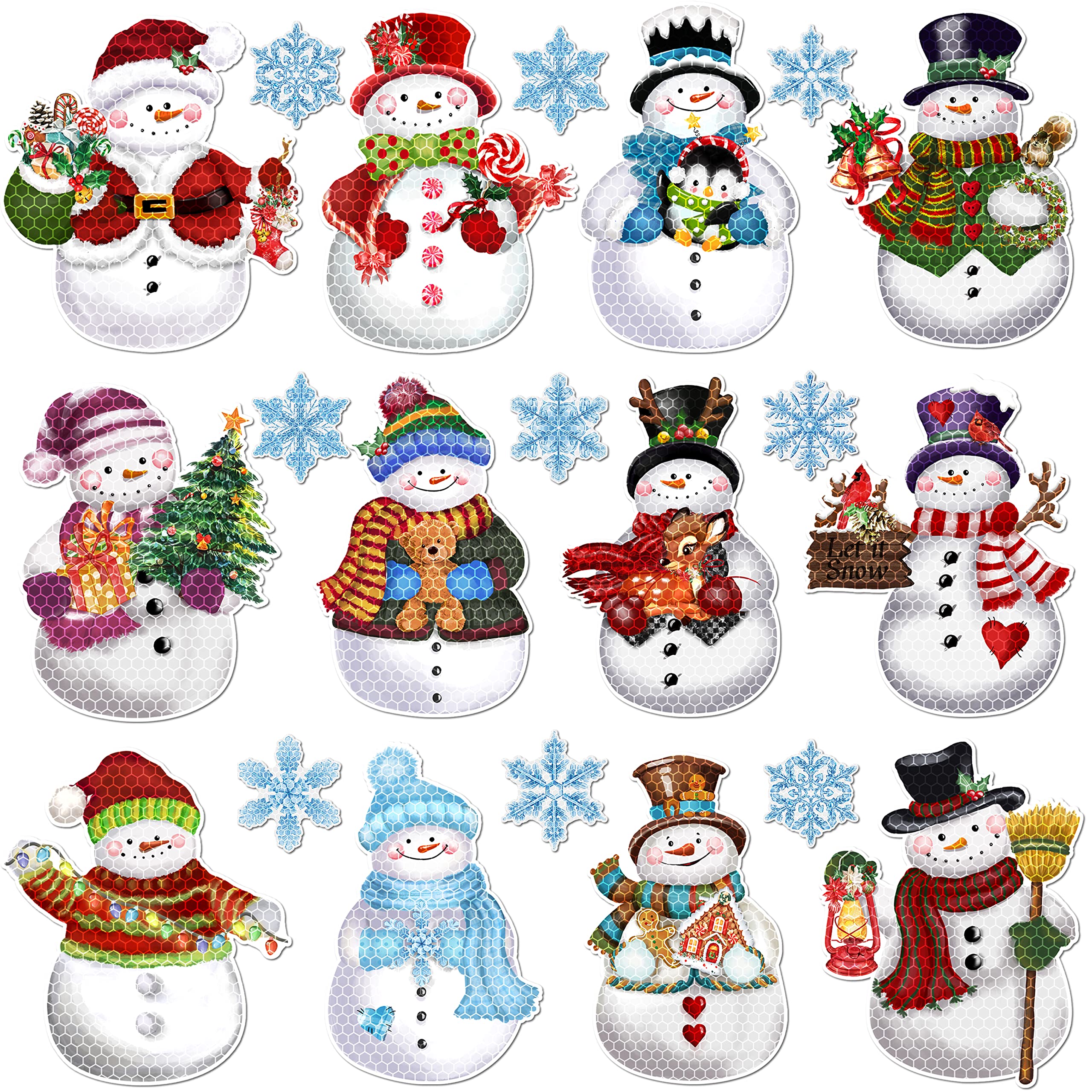 Christmas Reflective Car Magnets Decoration 18Pcs, Magnetic Xmas Snowman Snowflake Car Decoration Refrigerator Magnetic Stickers, Holiday Garage Magnet Decal for Christmas Decor (Snowman)