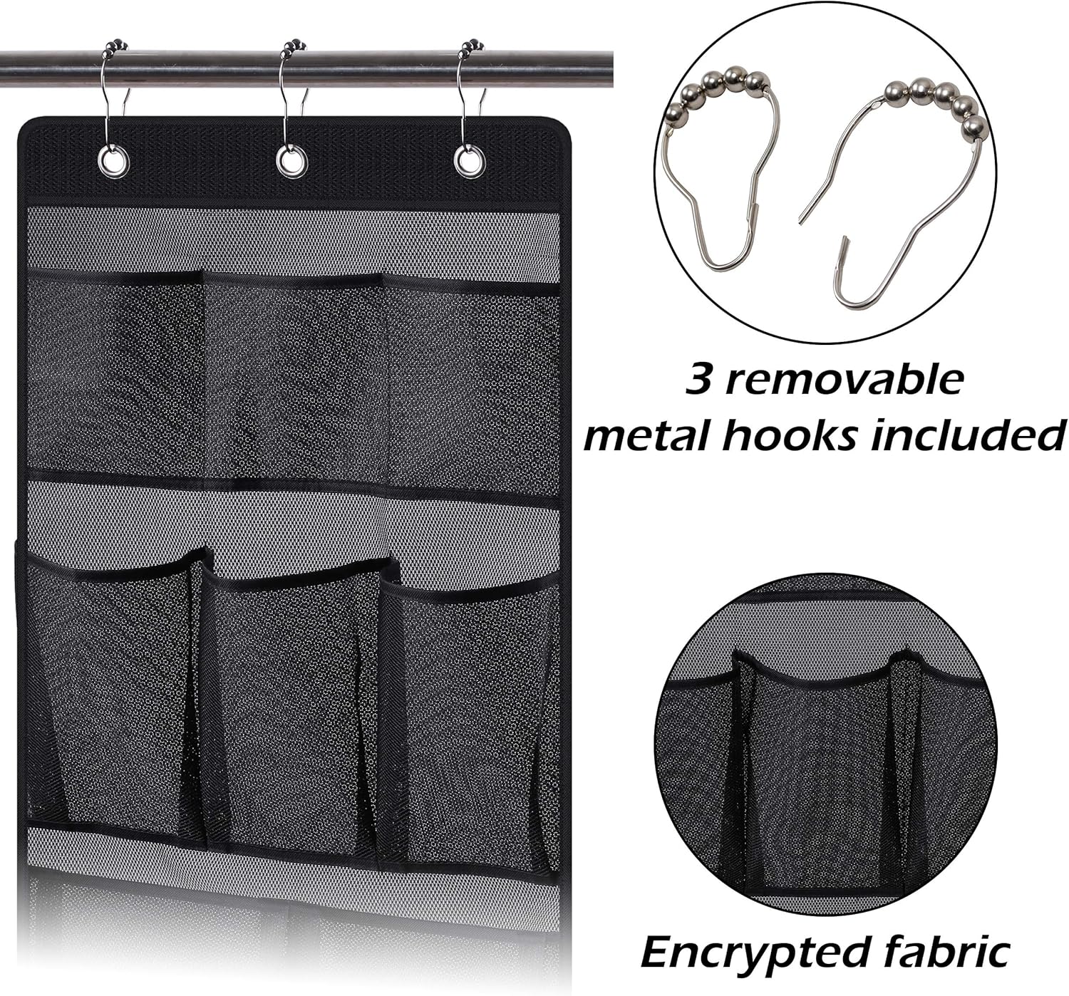 KIMBORA Mesh Shower Caddy Hanging Bathroom Organizer Storage and 36" Towel Racks for Bathroom with Top Towel Shelf, Black