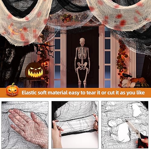 Miniatura 11 de Tela espeluznante, 6 piezas de 30 x 72 pulgadas, decoración de gasa espeluznante negra espeluznante, decoración de Halloween para fiestas, Negro