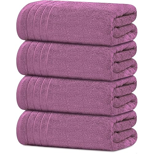 Tens Towels Pack of 4 Extra Large Bath Towels 30 x 60 Inches, 100% Cotton, Larger & Lighter Weight, Quicker to Dry, Super Soft and Absorbent, Perfect for Bathroom, Purple
