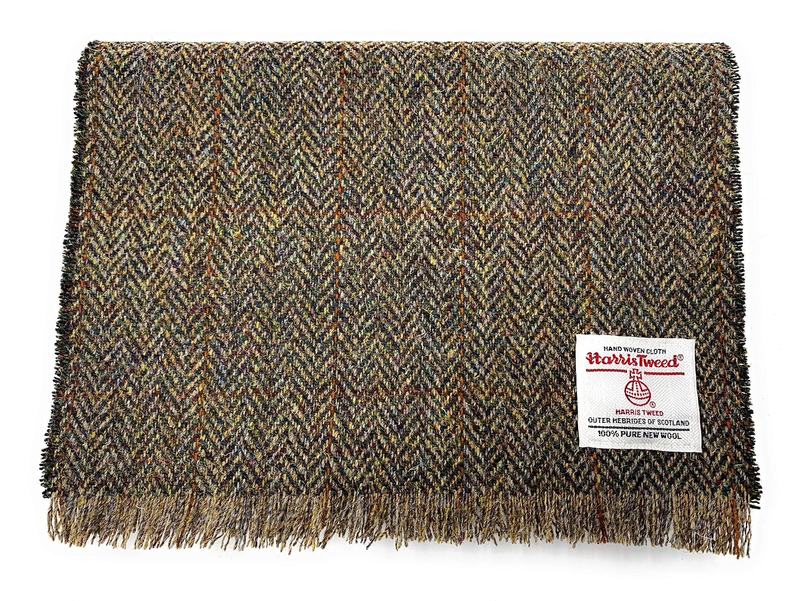 Tartan Tweeds Unisex Brown Herringbone Harris Tweed Fringed Scarf