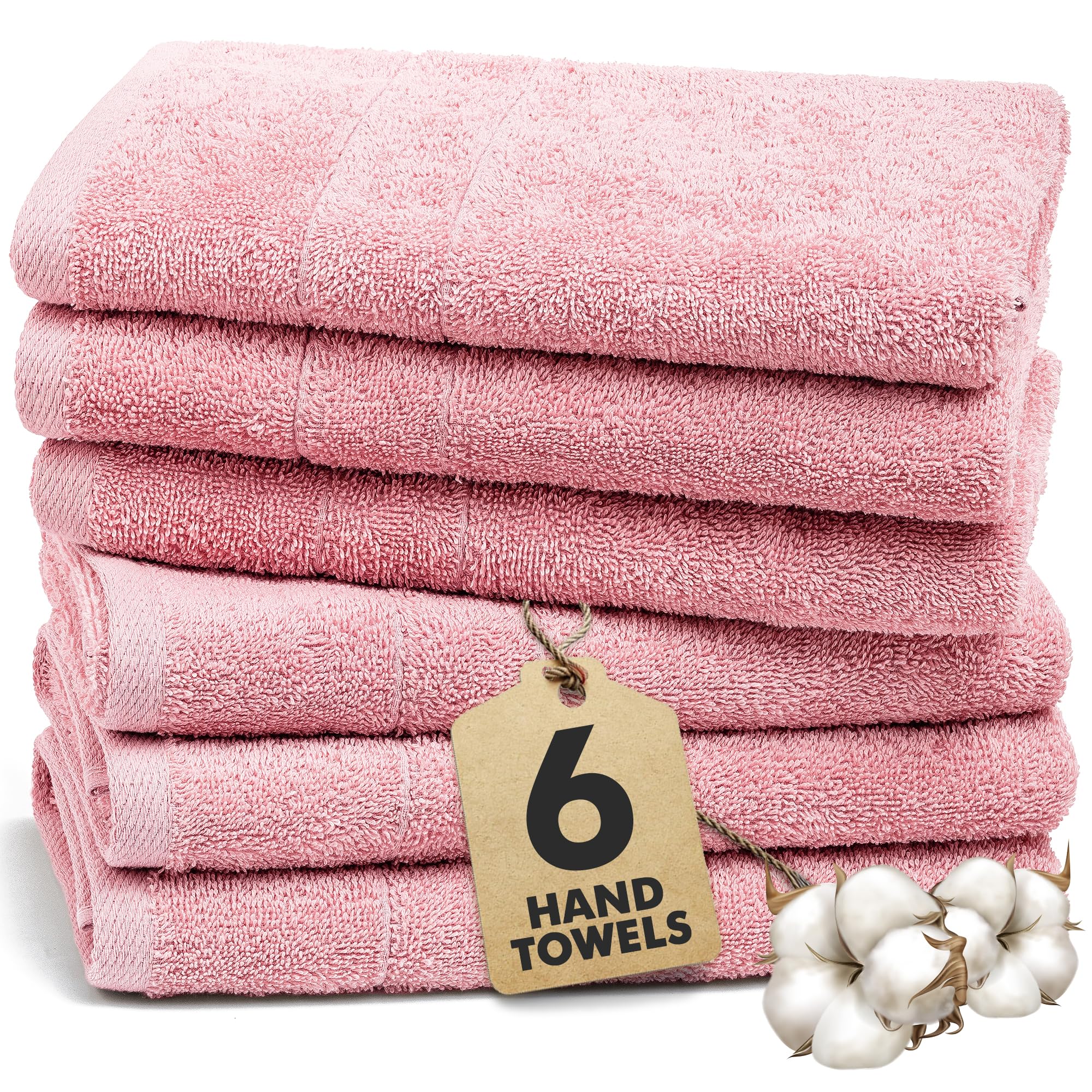 Novo Home Baby Pink Hand Towels For Bathroom – 550 Gsm 100% Cotton Soft & Absorbent – Pack Of 6 Small Towel (50X85cm) – Quick Dry Luxury Cotton Hand Towels –