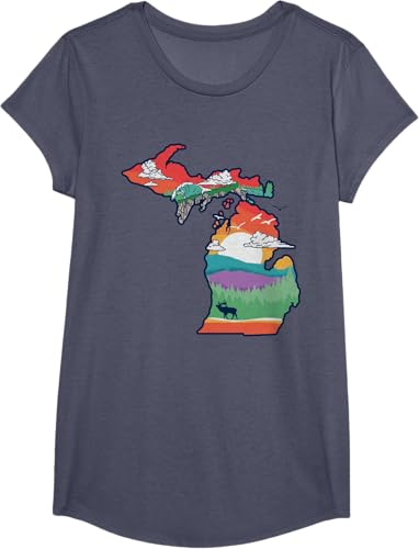 Miniatura 17 de Michigan Outside Vintage Nature Illustration Artistic T-Shirt Slate Grey,White,Baby Blue,Red,Silver Grey,Dark Green,Kelly Green,Olive Green,Lemon
