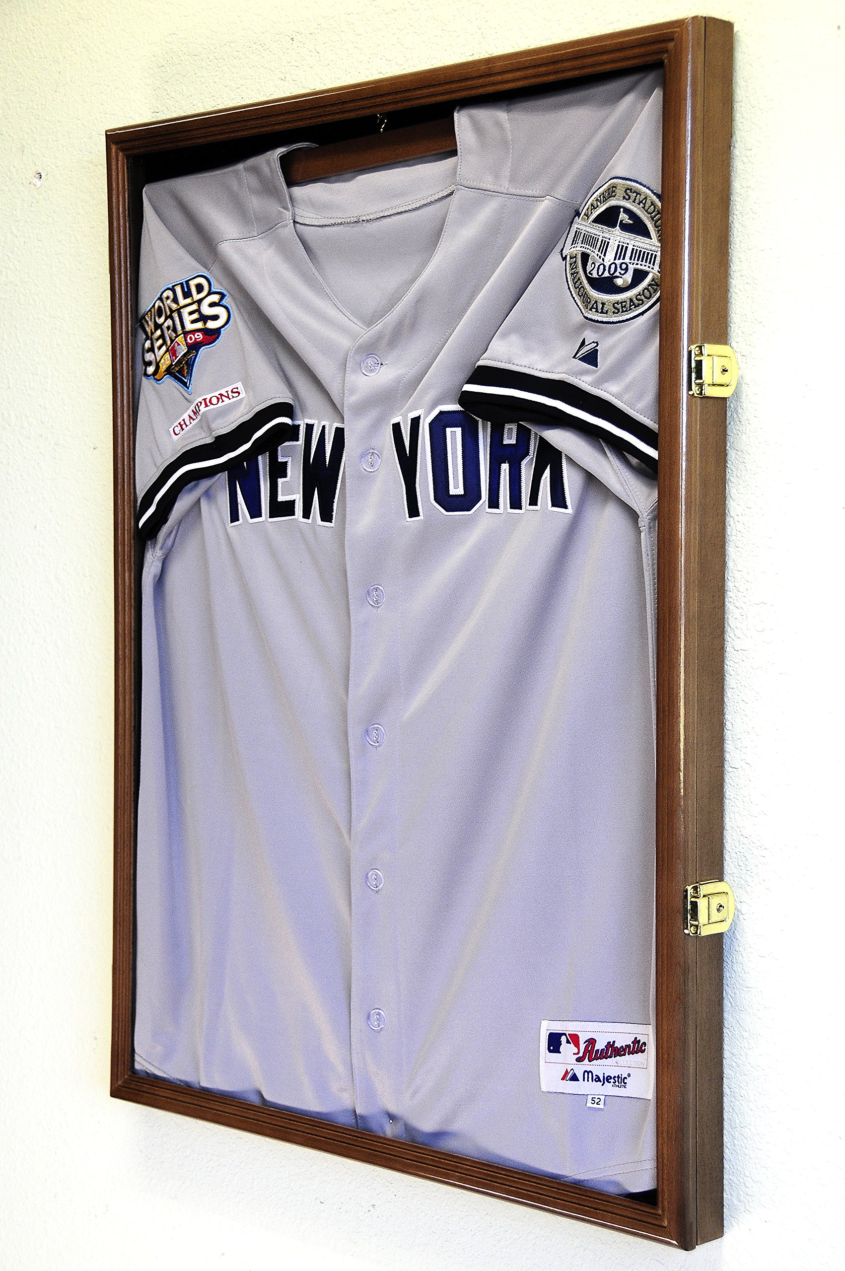 Baseball Jersey Frame Display Case Cabinet w/ 98% UV Protection -Walnut Finished