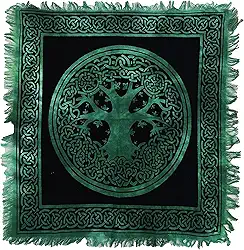Indian Consigners Toalha de mesa verde altar celta árvore da vida Tarot Alter