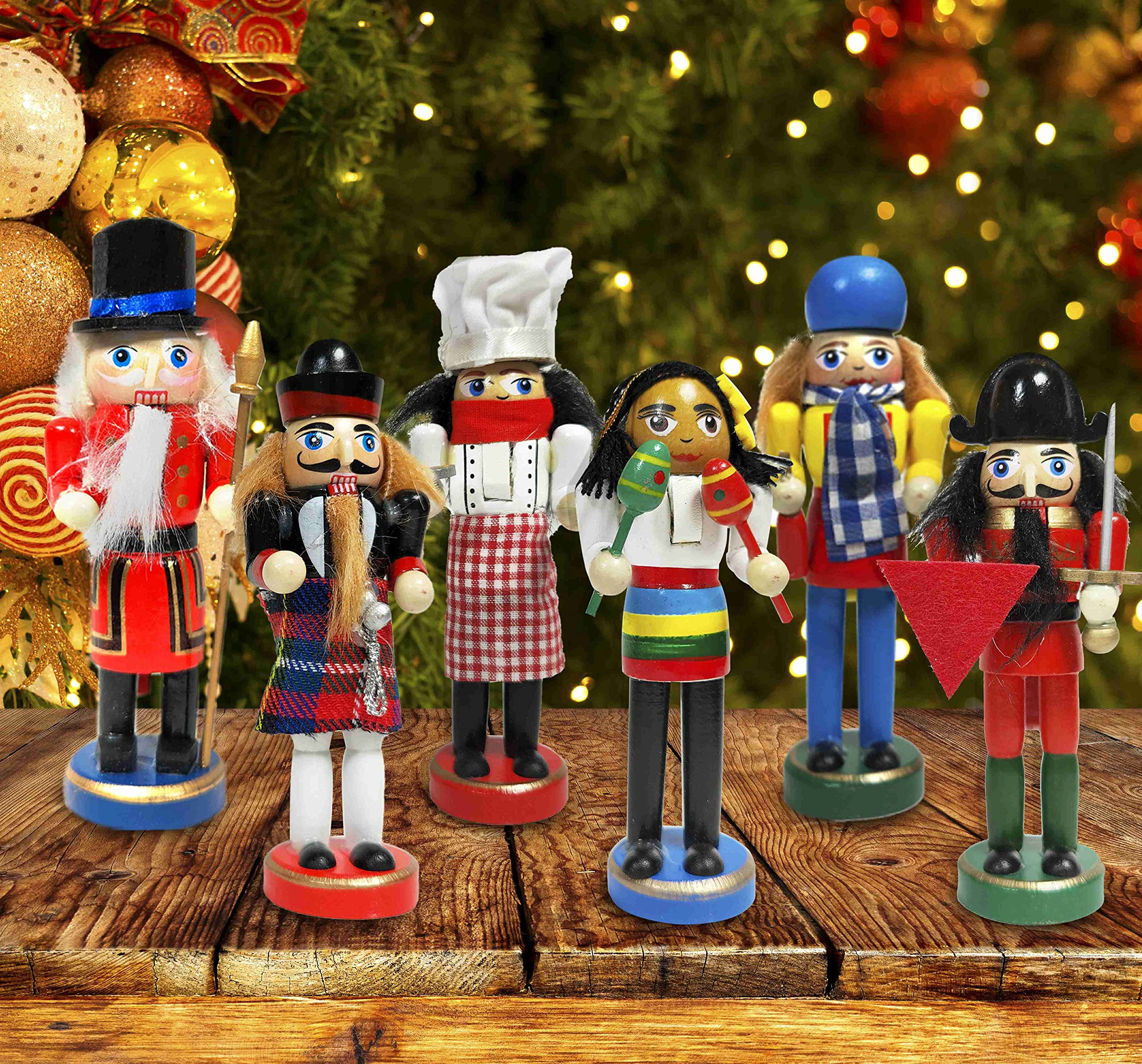 Lot De 6 Soldats Casse-noisette En Bois Rose - 12 Cm - Décorations De Noël Traditionnelles - 9