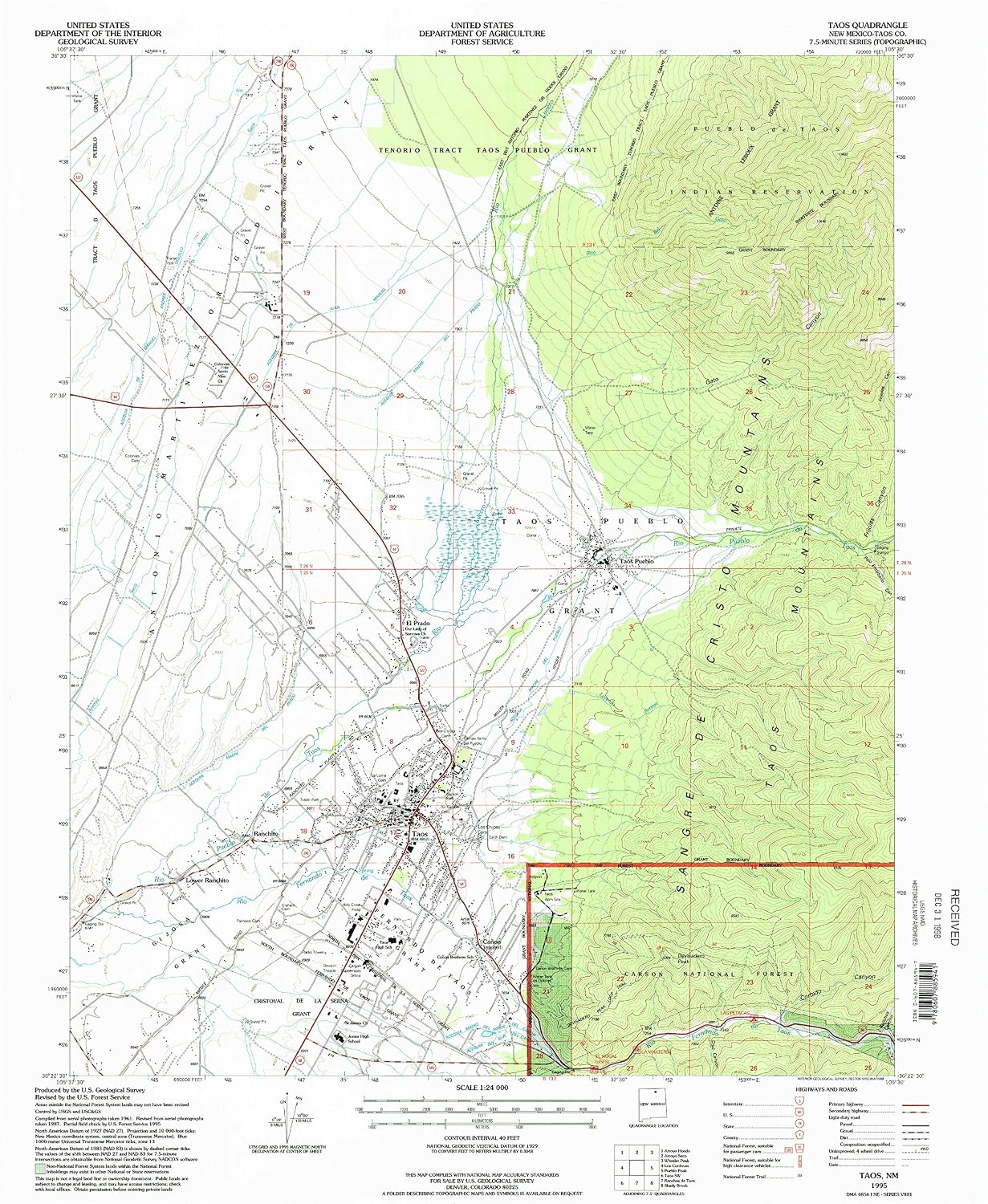 YellowMaps Taos NM topo map, 1:24000 Scale, 7.5 X 7.5 Minute, Historical, 1995, Updated 1998, 26.9 x 22 in - Polypropylene