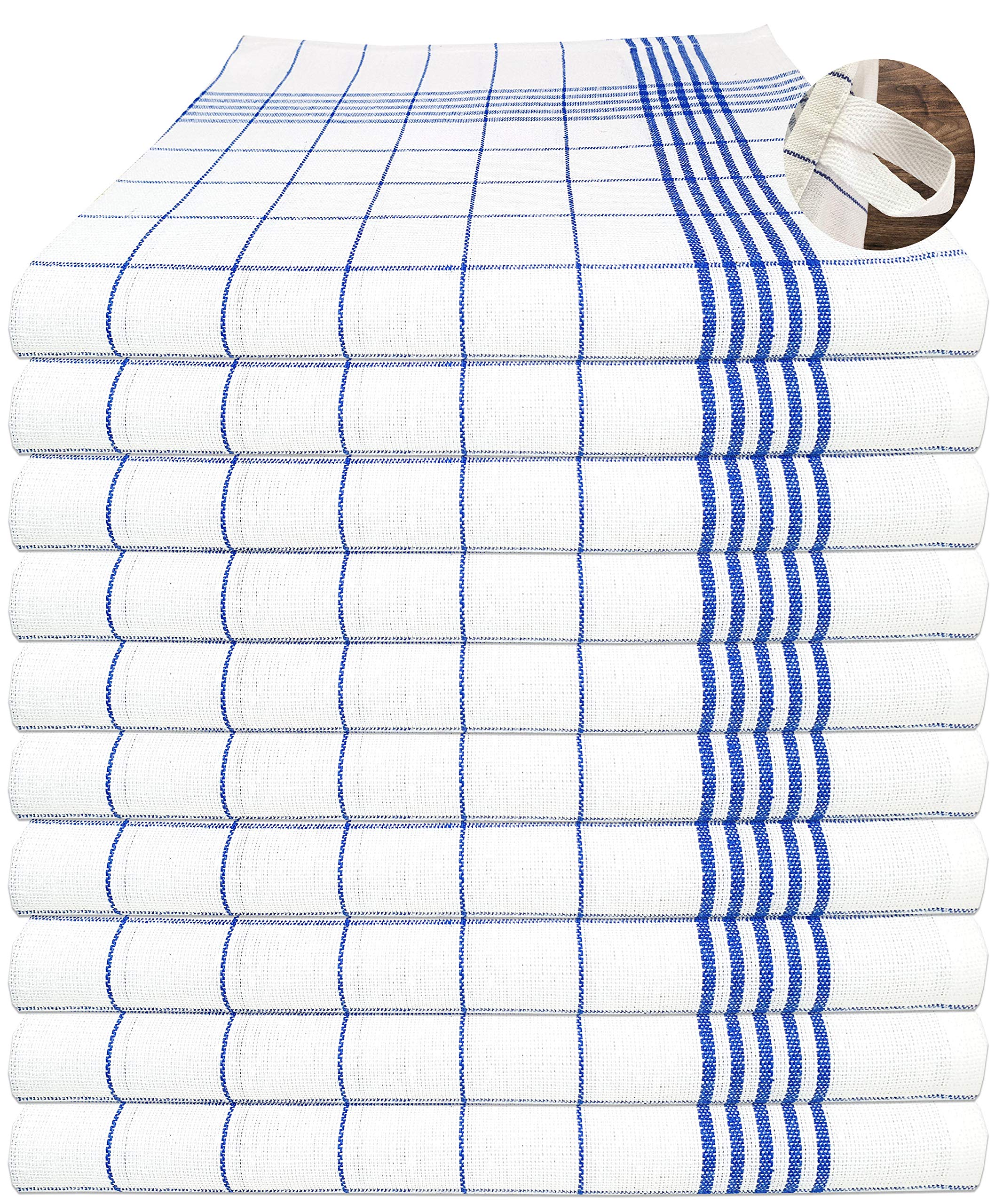 MTEXT Geschirrtücher Küchenhandtuch aus 100% Baumwolle 10 Stück Pack, 50x70 cm, 60g, blau weiß karriert (Blau)