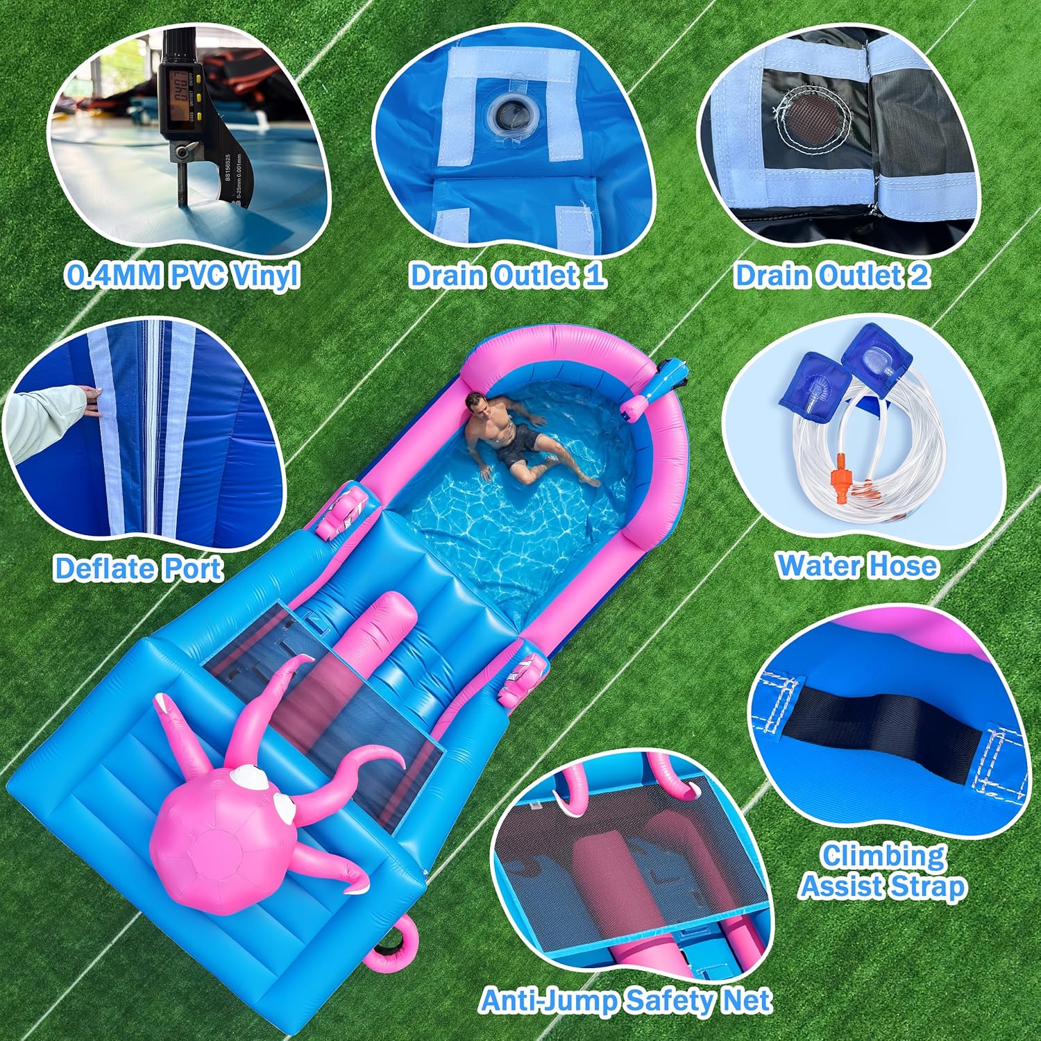 Inflatable Commercial Grade Water Slide: 21 ft (L) for Adults & Teenagers - Large Pool, Premium PVC, 1100W Blower, Octopus Style - for Backyard Party Outdoor