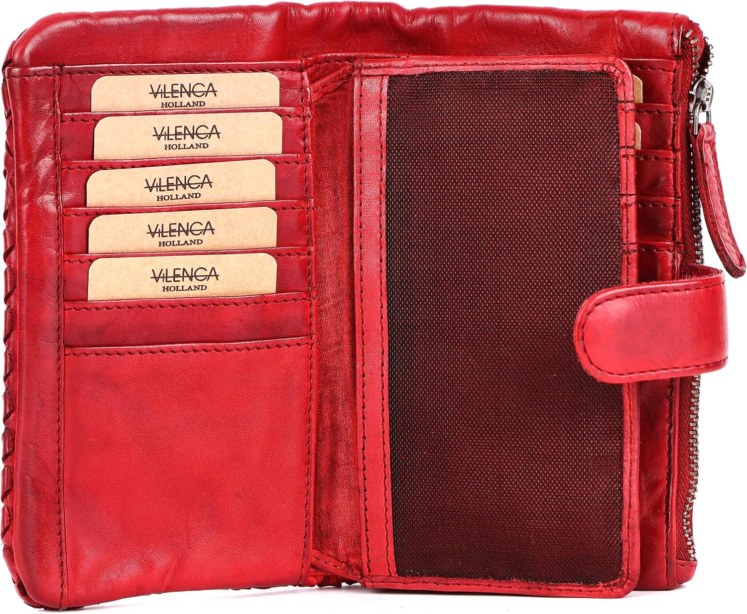 Genuine Leather Wallets for Women, Small Wallet for Ladies Zipper Coin Purse Credit Card Holder with Strap (VL-163-RED) - Image 9