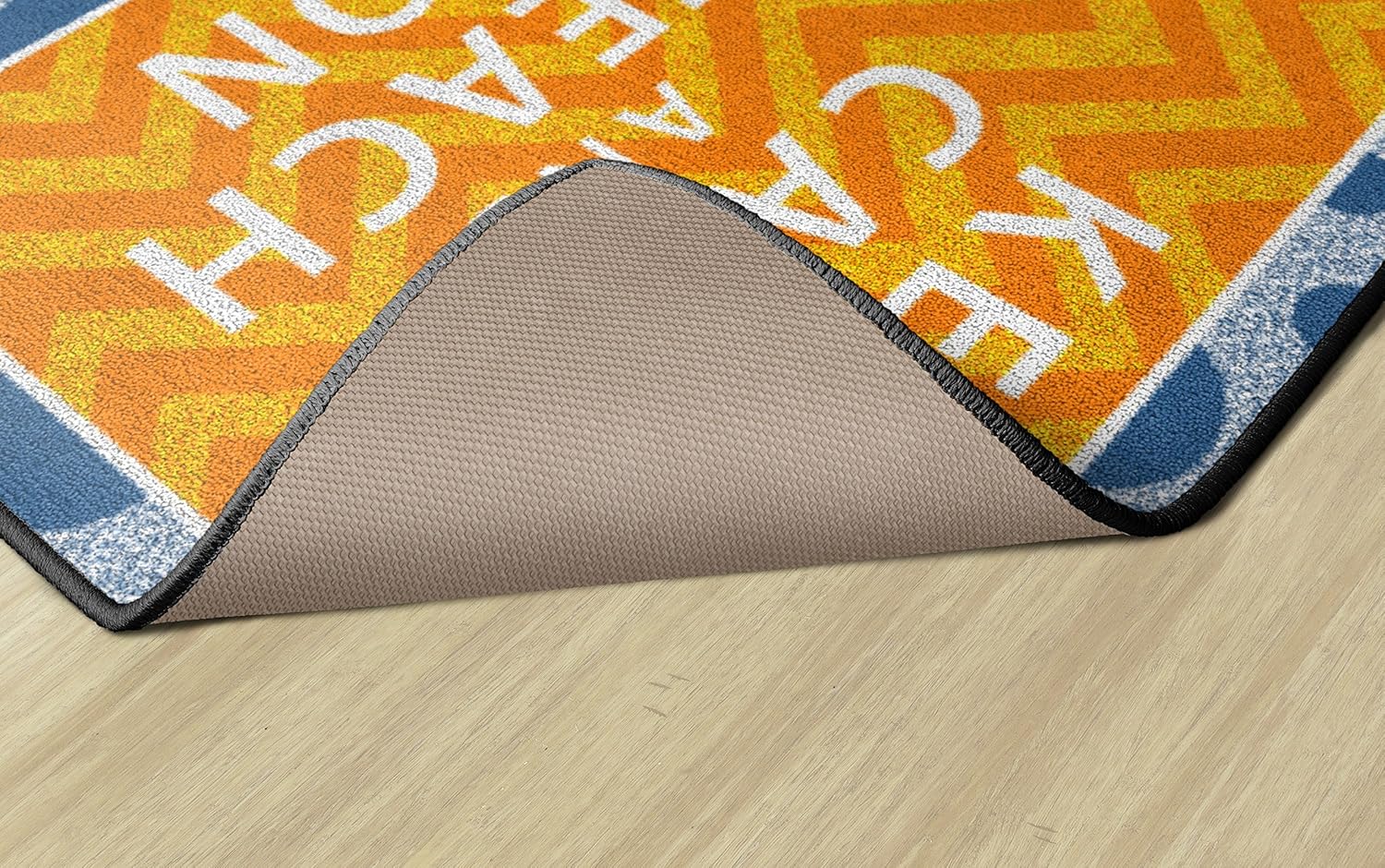 Flagship Carpets - Keep Calm & Teach On Area Rug for Kid's Classroom, Children's Daycare, Home School and Teacher's Room Carpet, 2' x 3', Orange & Blue