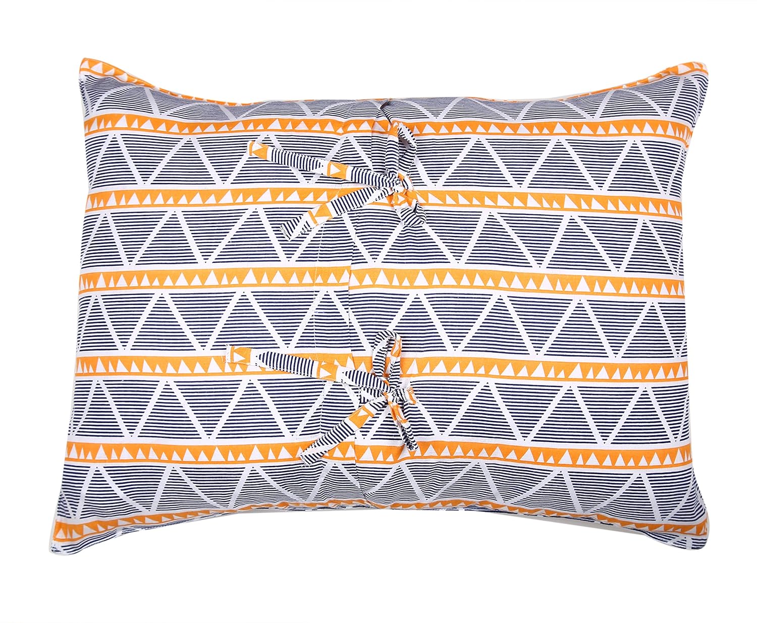 Bacati - 100% Cotton Muslin Tribal/Aztec 3 Piece Boys Toddler Bed Sheet Set Includes Fitted Sheet, Top Sheet, and Pillow Case (Orange/Navy Large Triangles)
