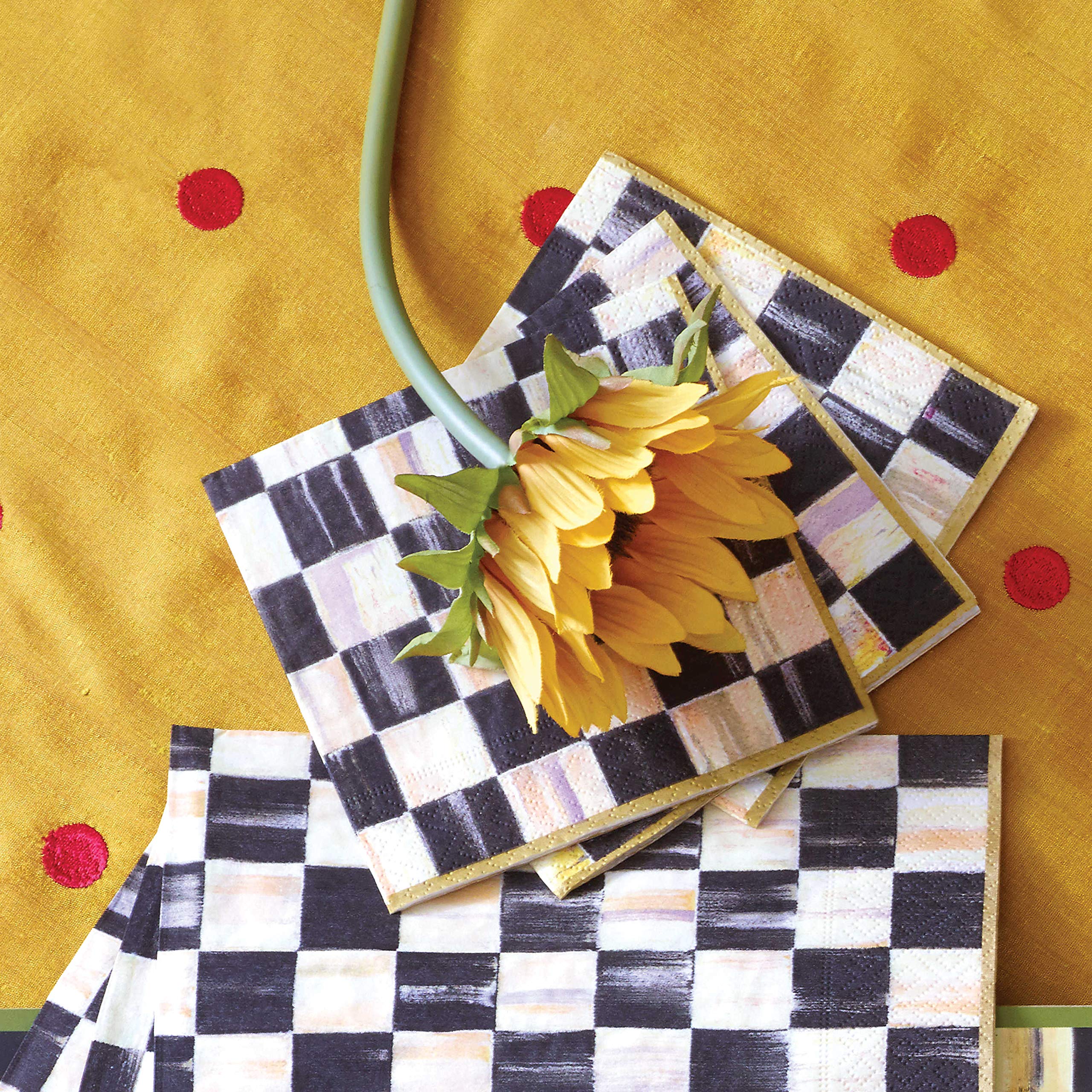 MacKenzie-Childs Courtly Check Black & Gold Paper Cocktail Napkins (20 Count)