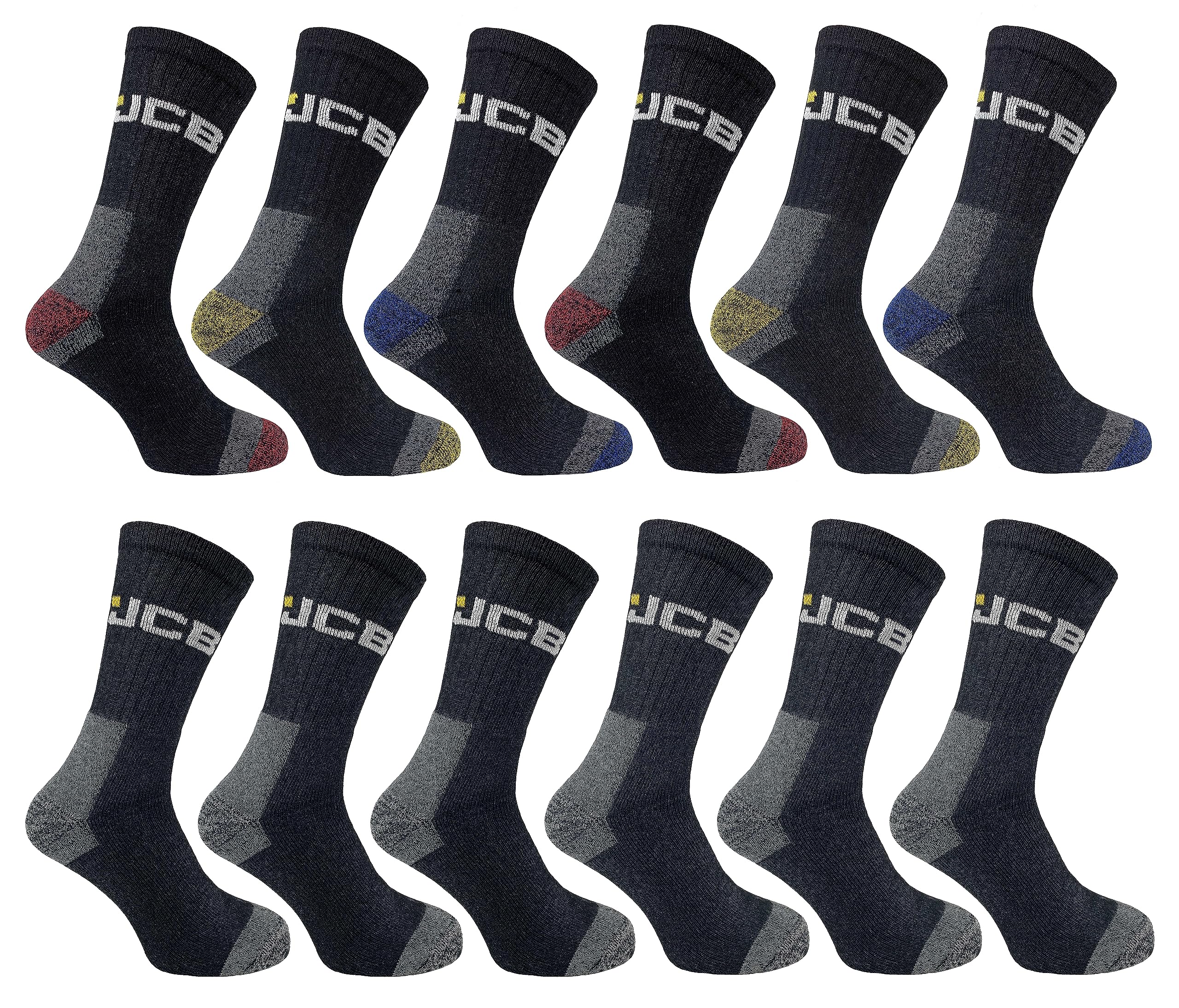 Jcb Men's 12 Pack - Multipack Workwear Apparel Socks - Assorted Black - Uk 6-11 Eur 39-46 (12 Pack)